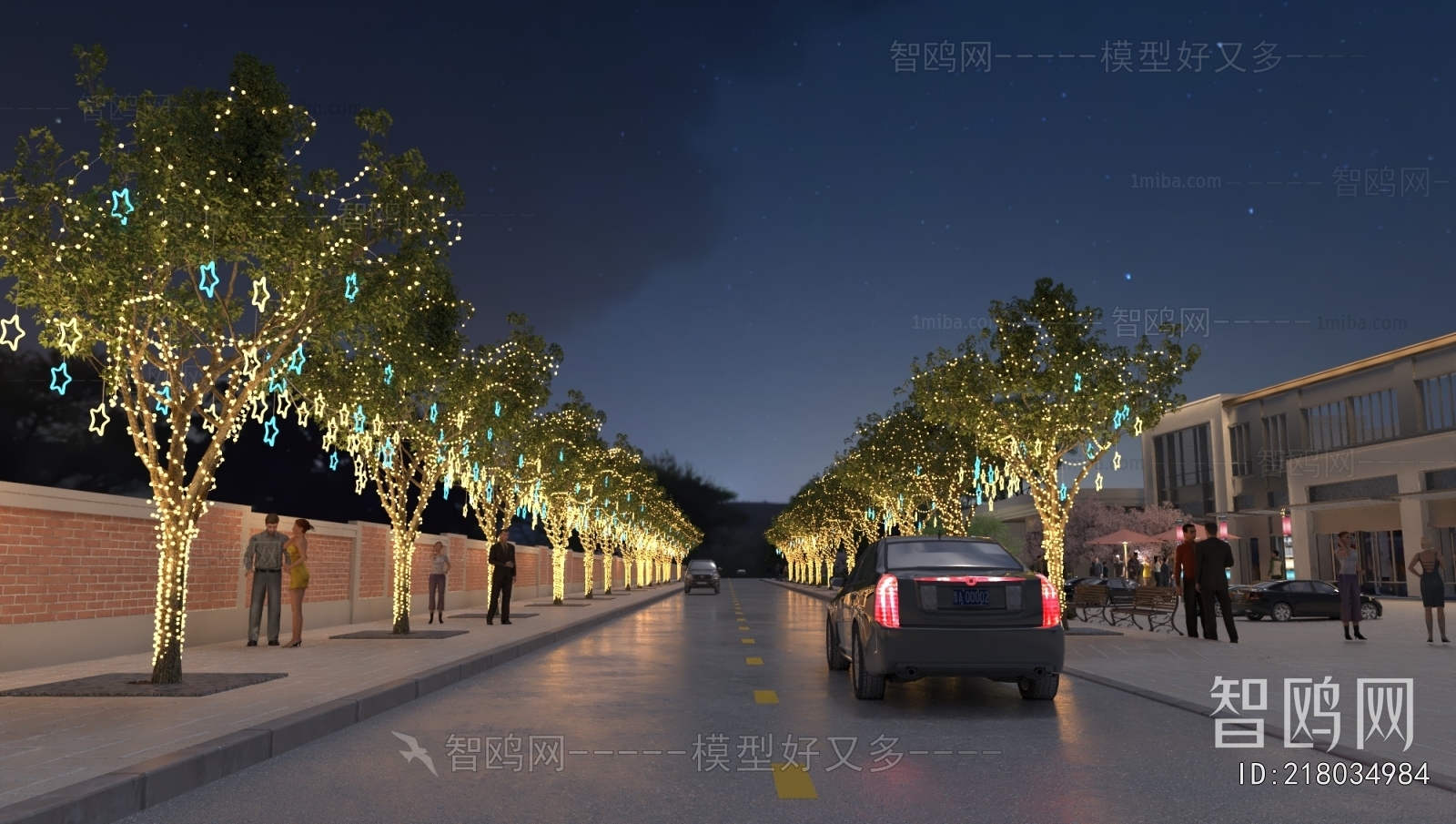 现代夜景道路 景观灯