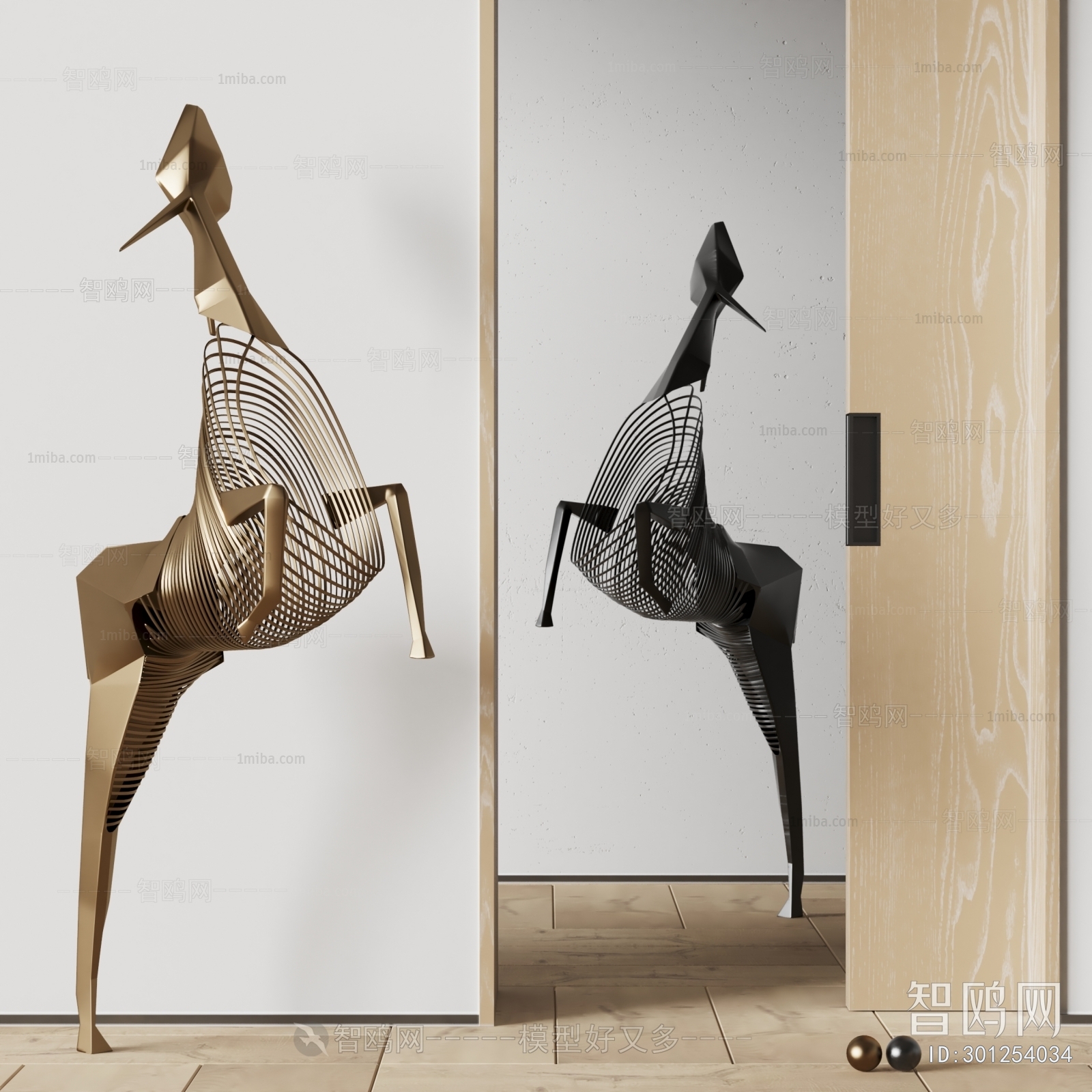 MEDVI现代抽象金属鹿雕塑摆件3D模型下载