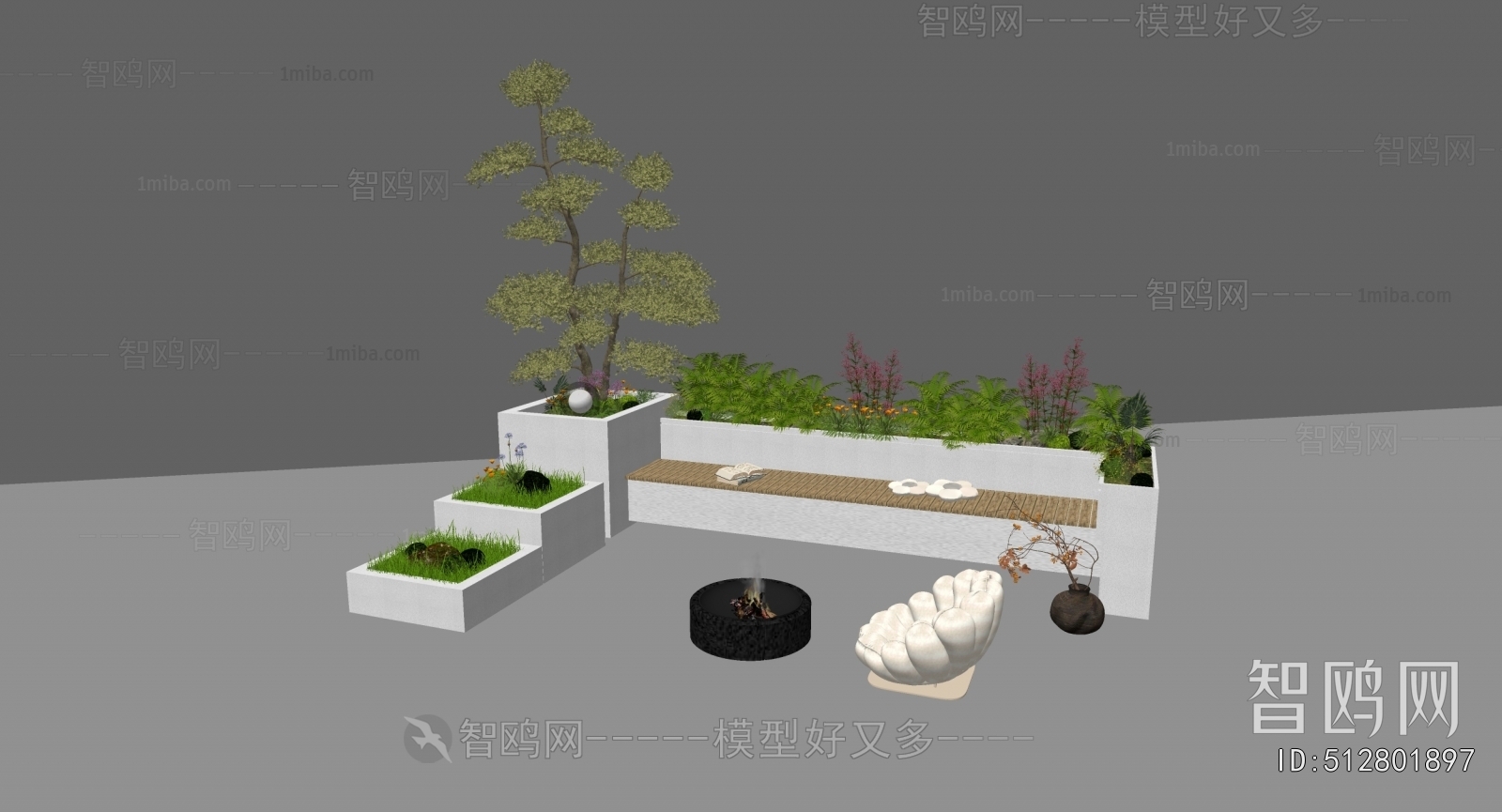 现代户外椅 庭院绿化3D模型下载