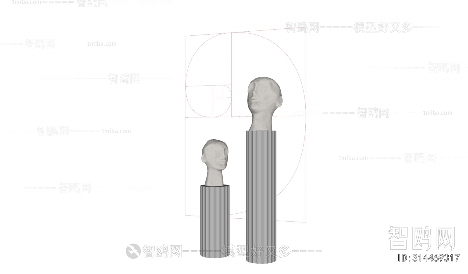 现代石膏人头像雕塑