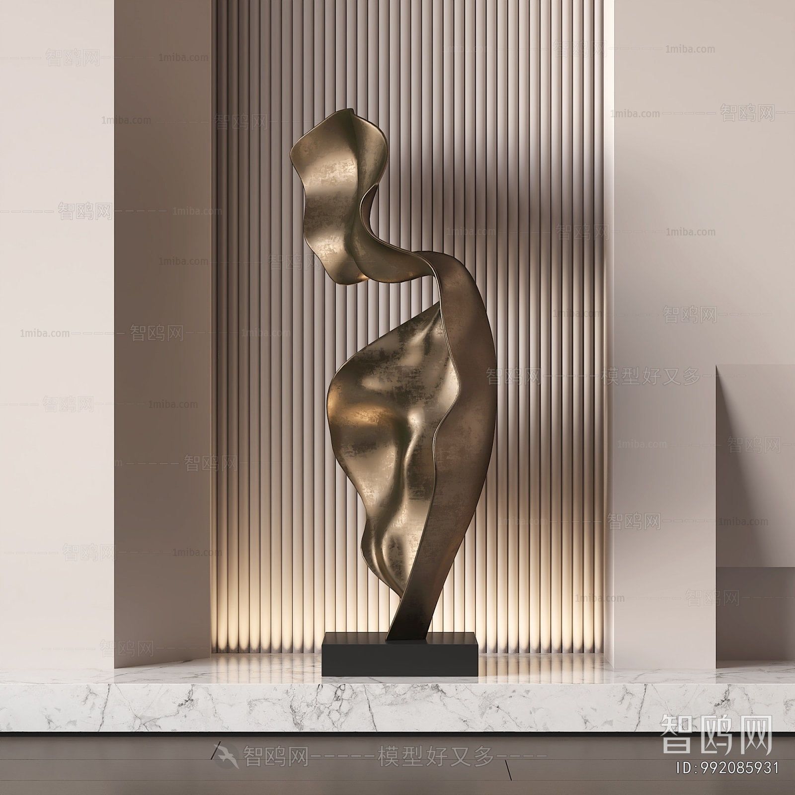 现代抽象金属雕塑摆件3D模型下载
