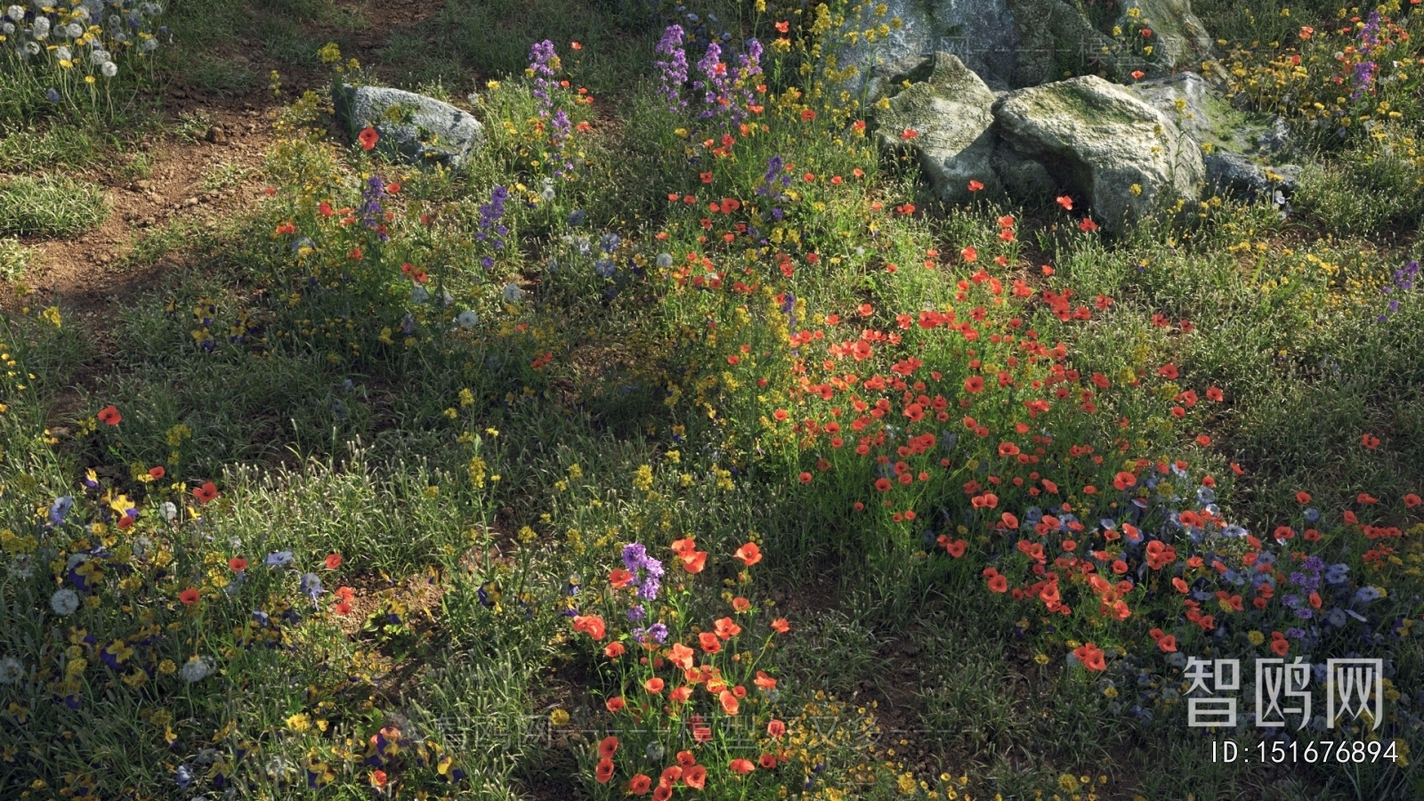 现代花草 山坡小木屋