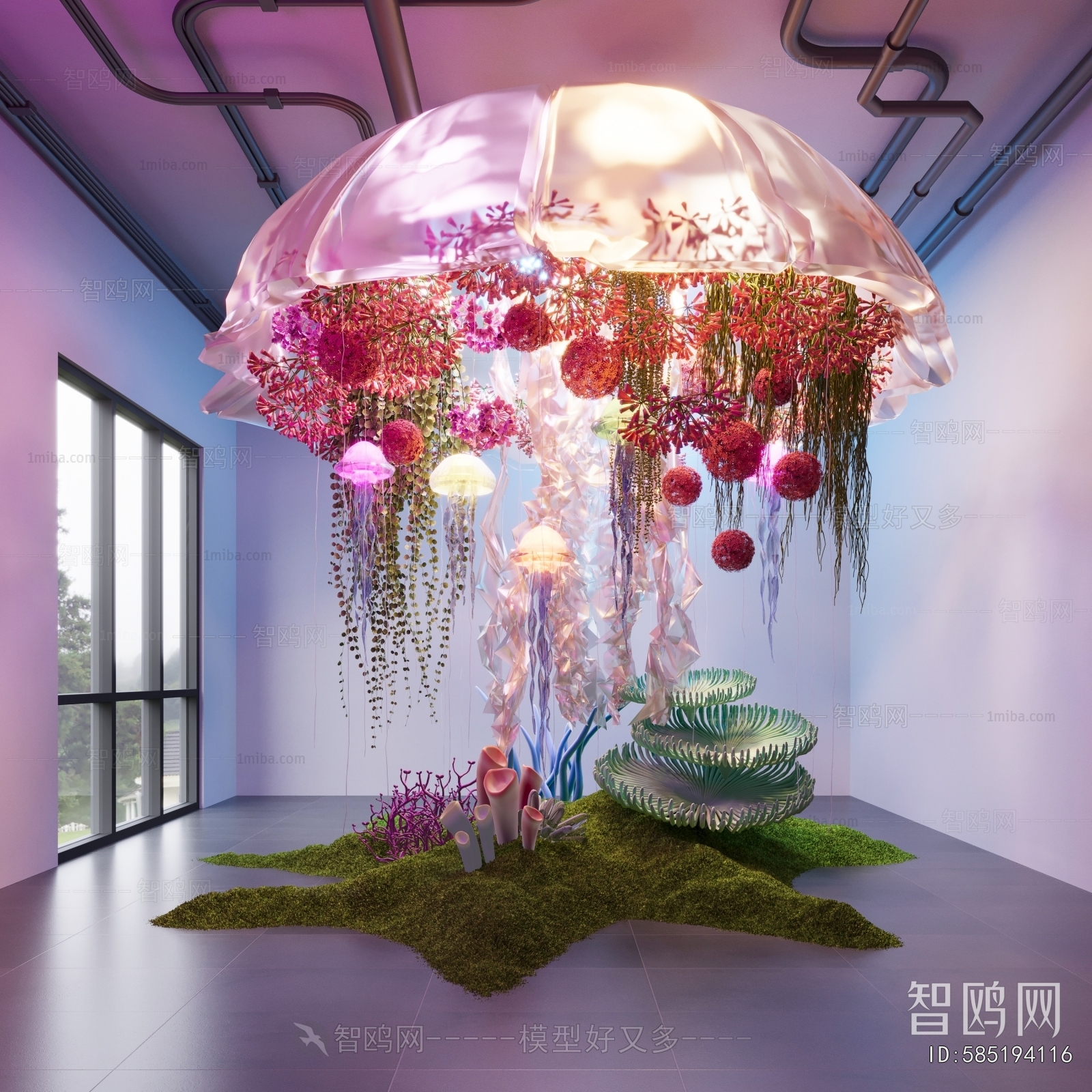 现代室内水母爬藤装置造景3D模型下载