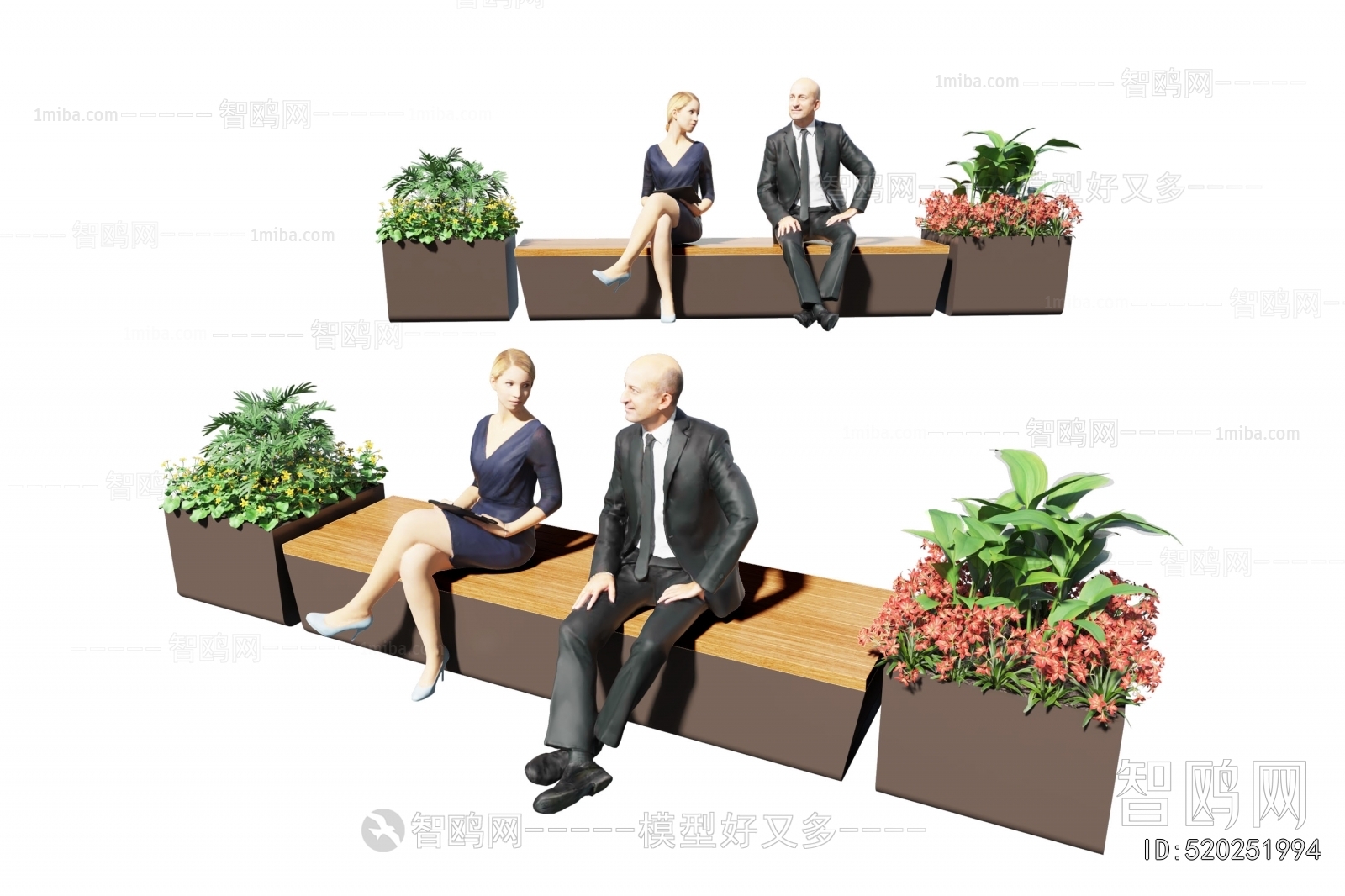 现代景观座凳3D模型下载