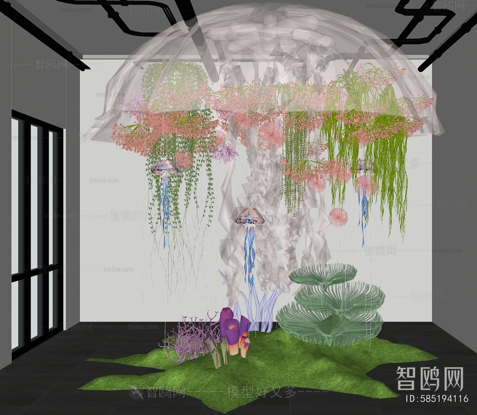 现代室内水母爬藤装置造景3D模型下载