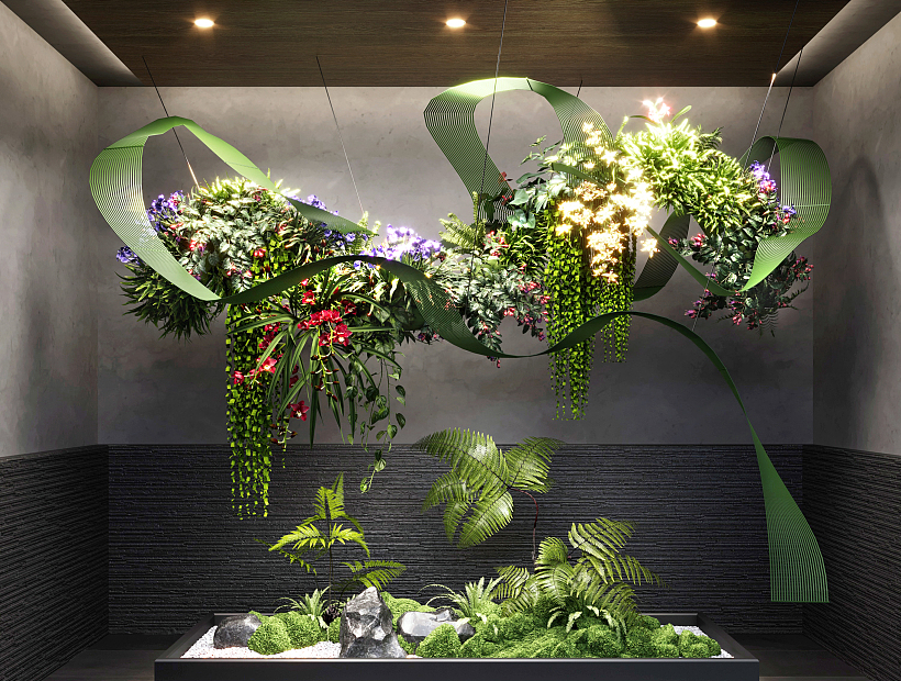 现代室内悬挂植物造景su模型下载