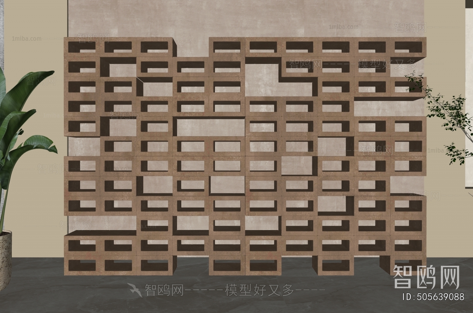 Wabi-sabi Style Cement Brick Screen Partition