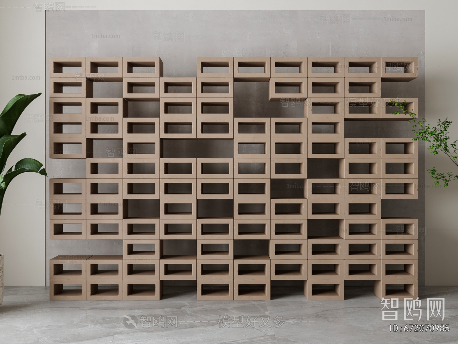 Wabi-sabi Style Cement Brick Screen Partition