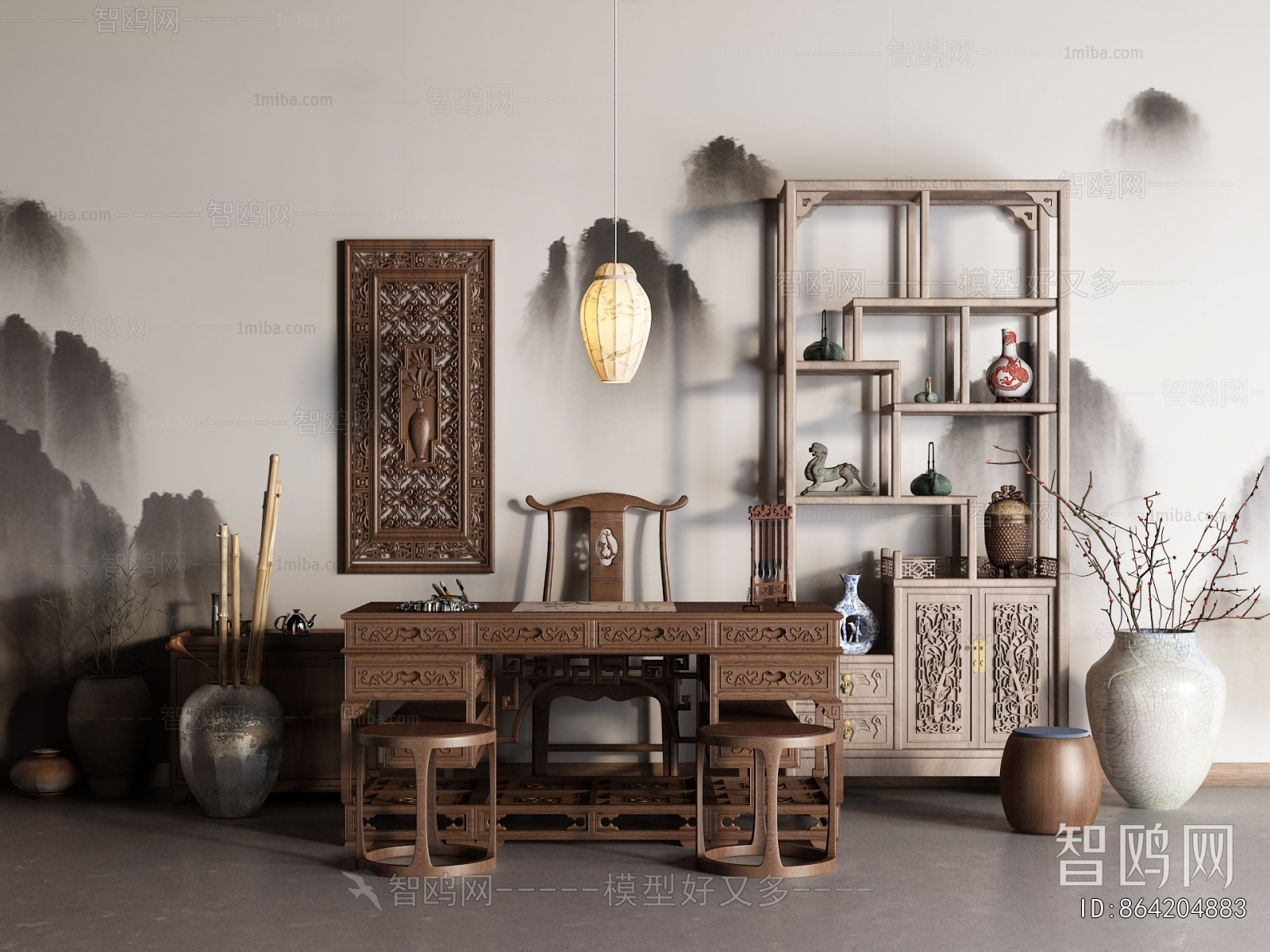 Chinese Style Computer Desk And Chair