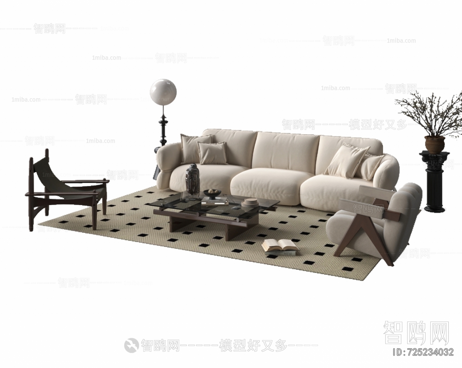 Wabi-sabi Style Three-seat Sofa