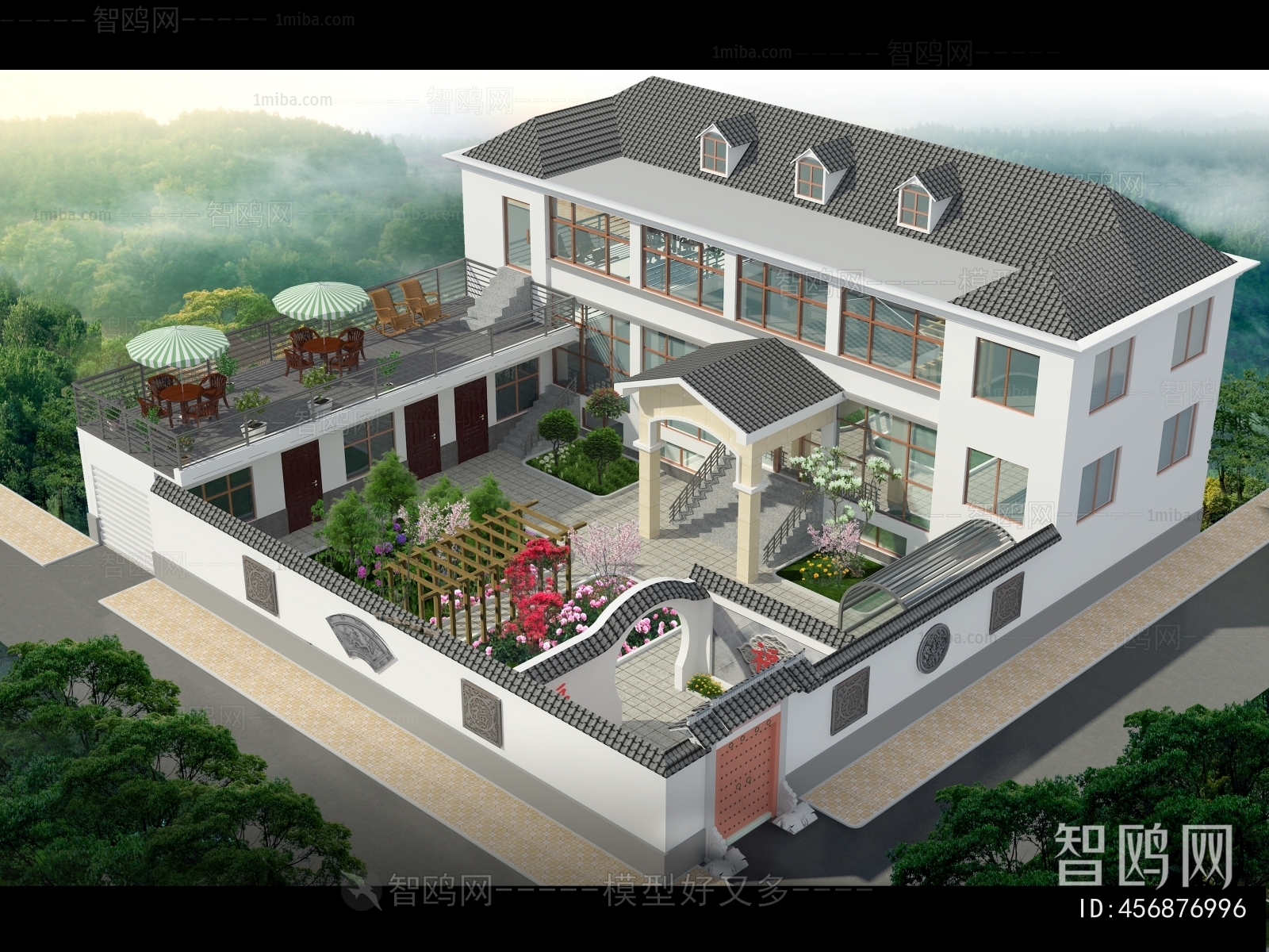 New Chinese Style Architectural Bird's-eye View Planning