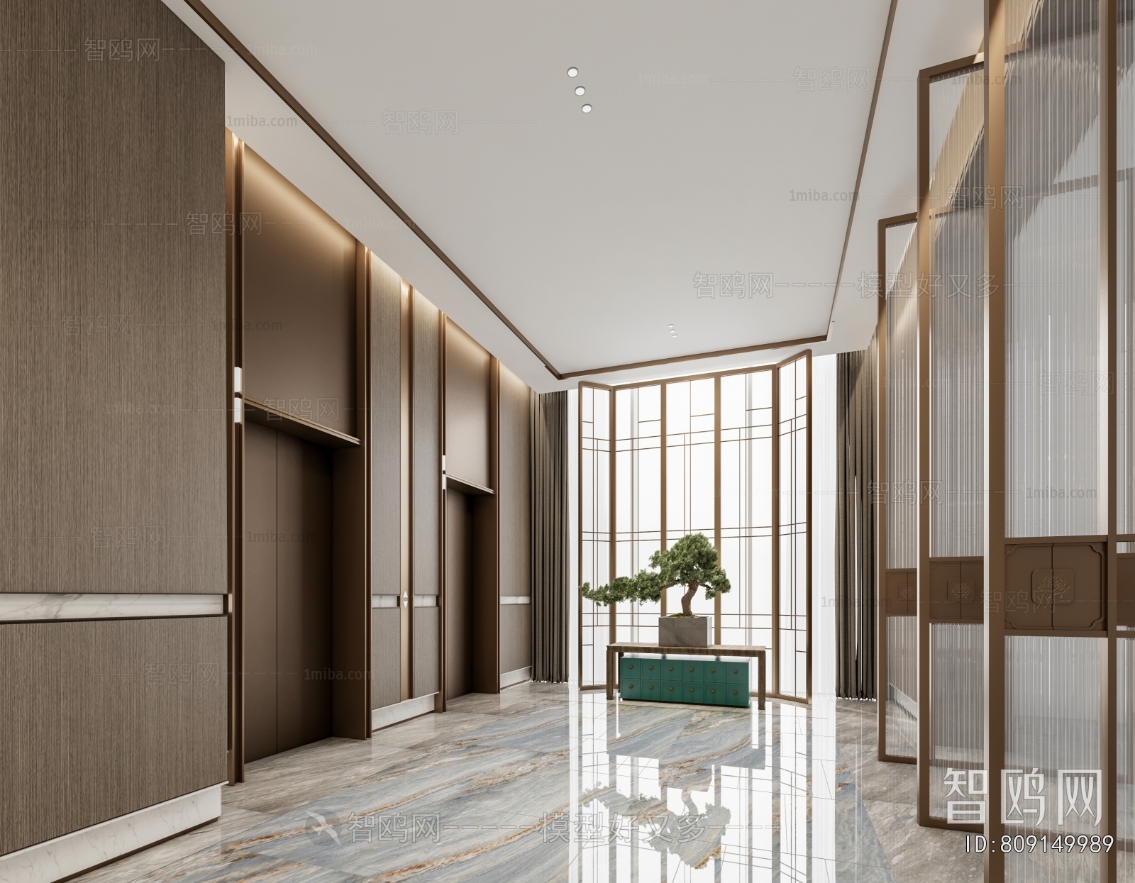 New Chinese Style Office Elevator Hall