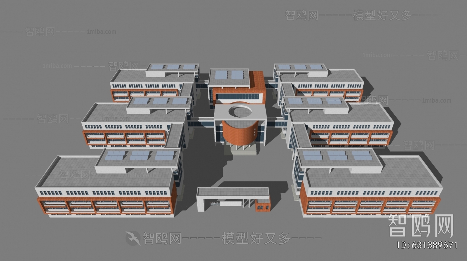 现代学校教学楼建筑外观组合