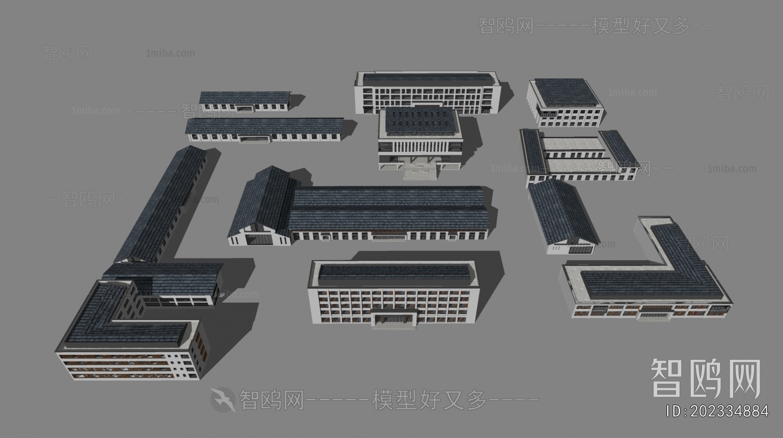 现代学校，教学楼建筑组合