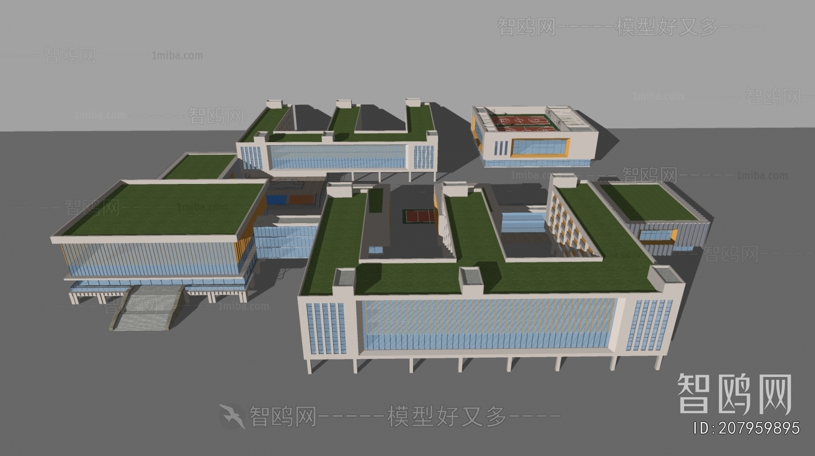 现代学校教学楼建筑组合