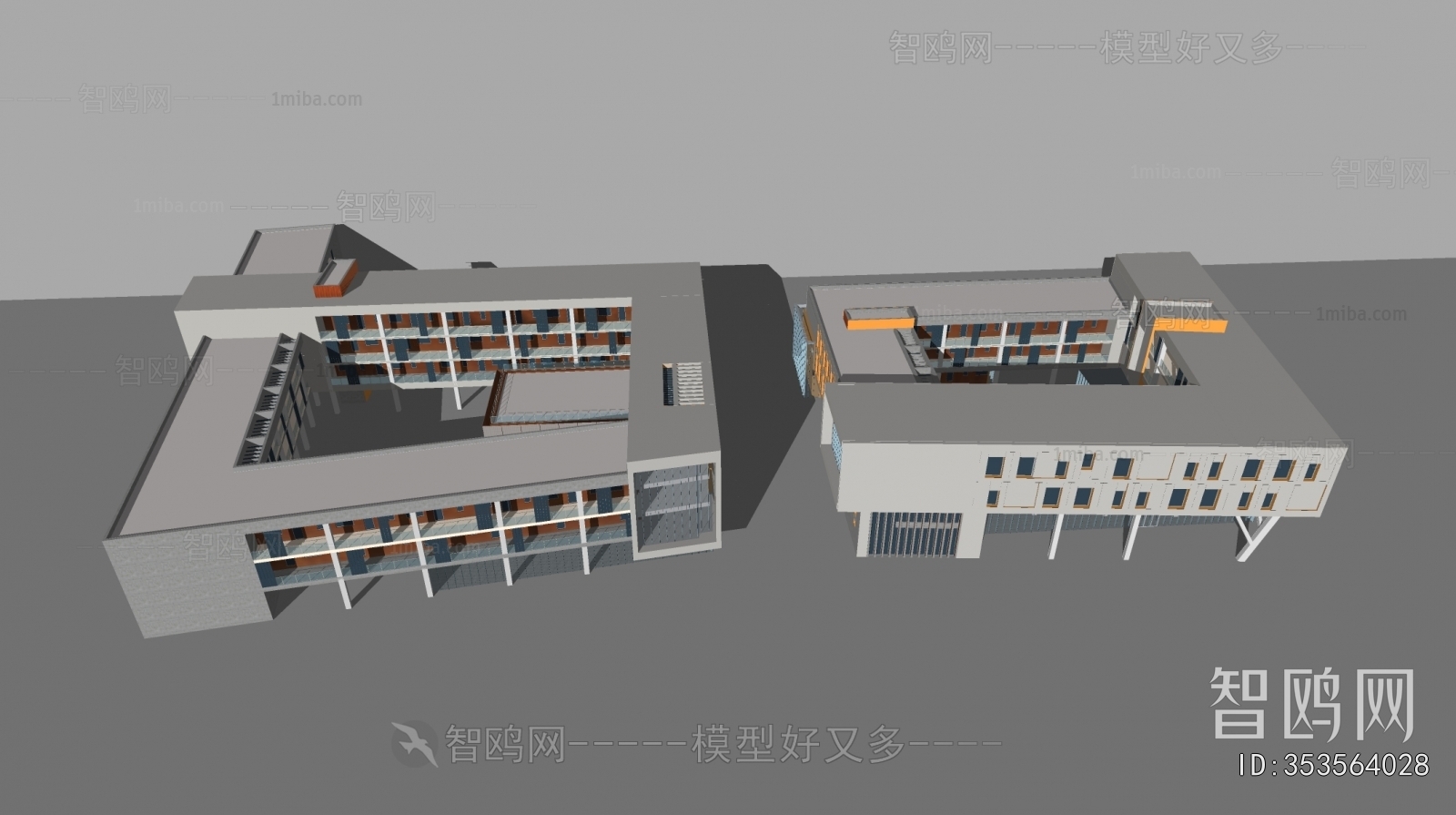 现代学校教学楼建筑组合