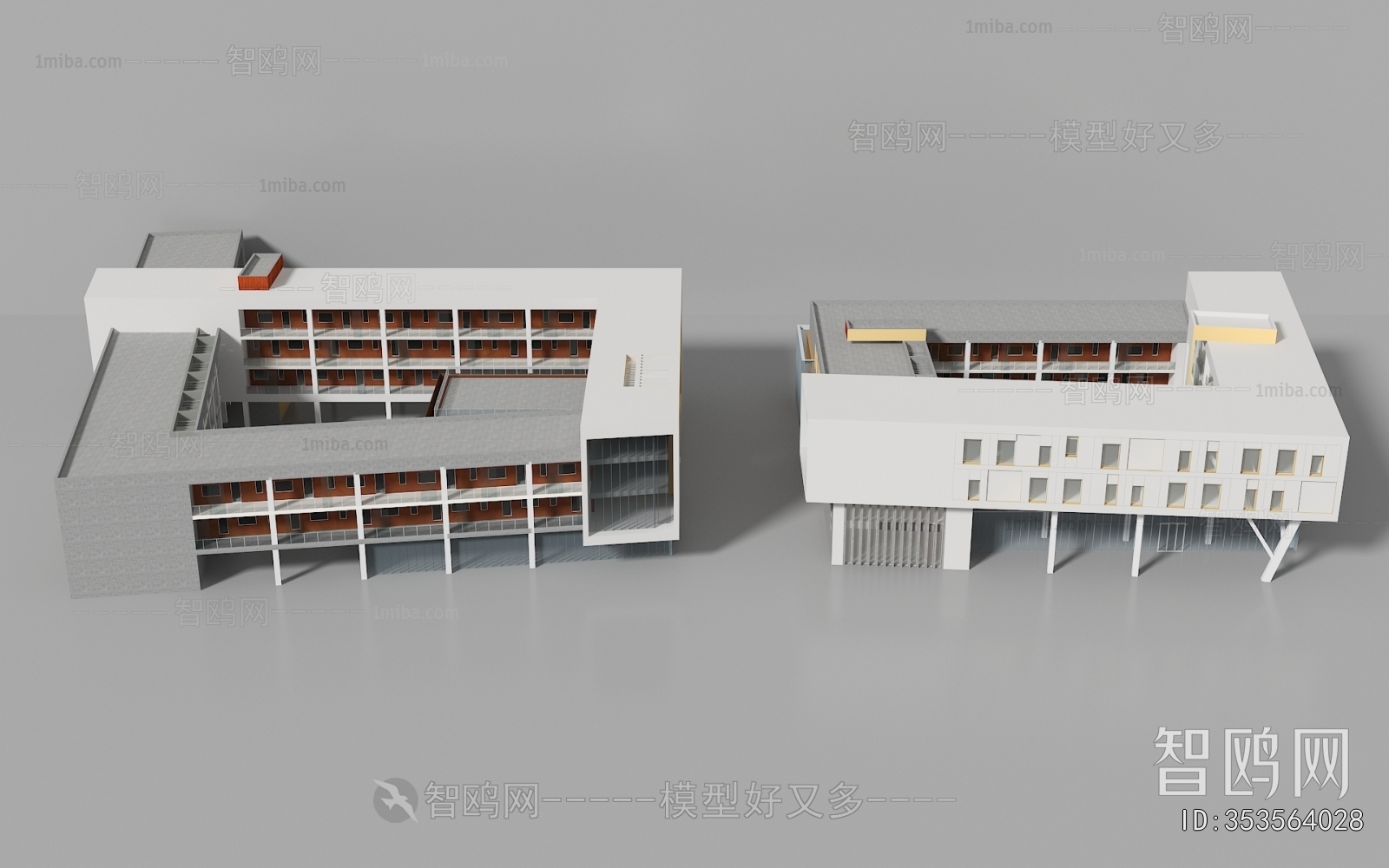 现代学校教学楼建筑组合