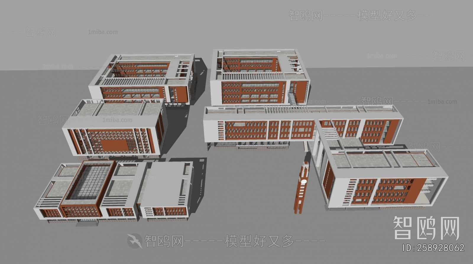 现代学校教学楼建筑组合