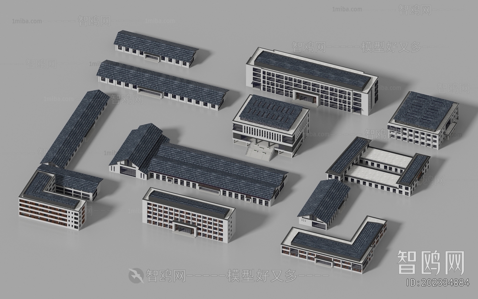 现代学校，教学楼建筑组合