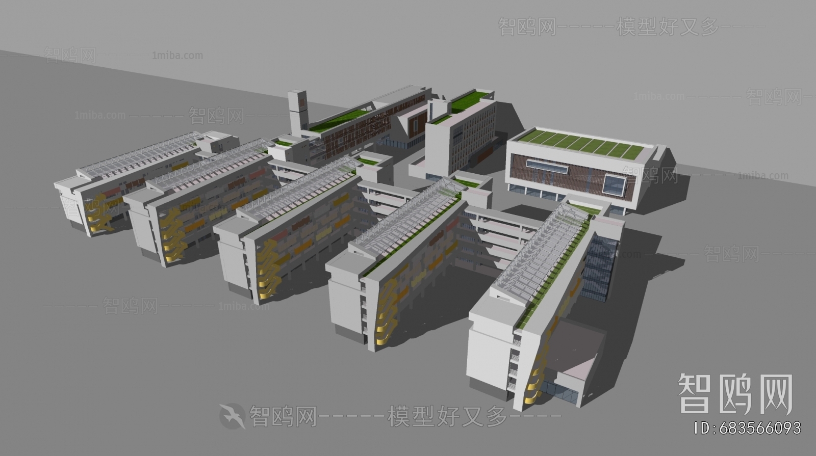 现代学校教学楼建筑组合