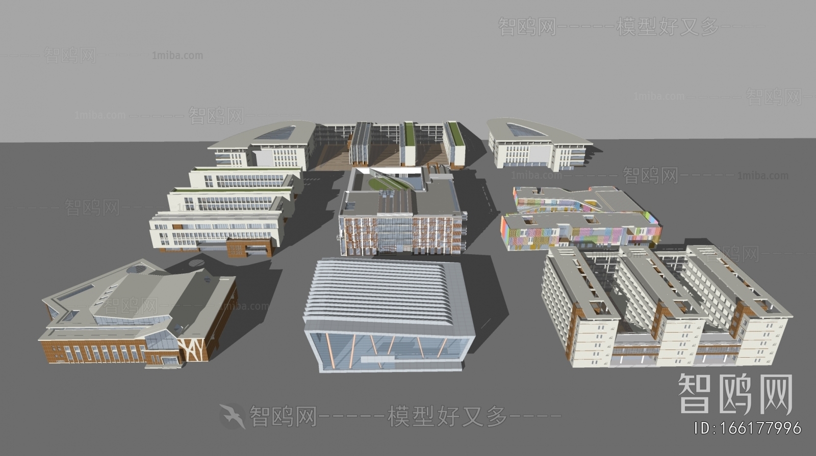 现代学校教学楼建筑组合