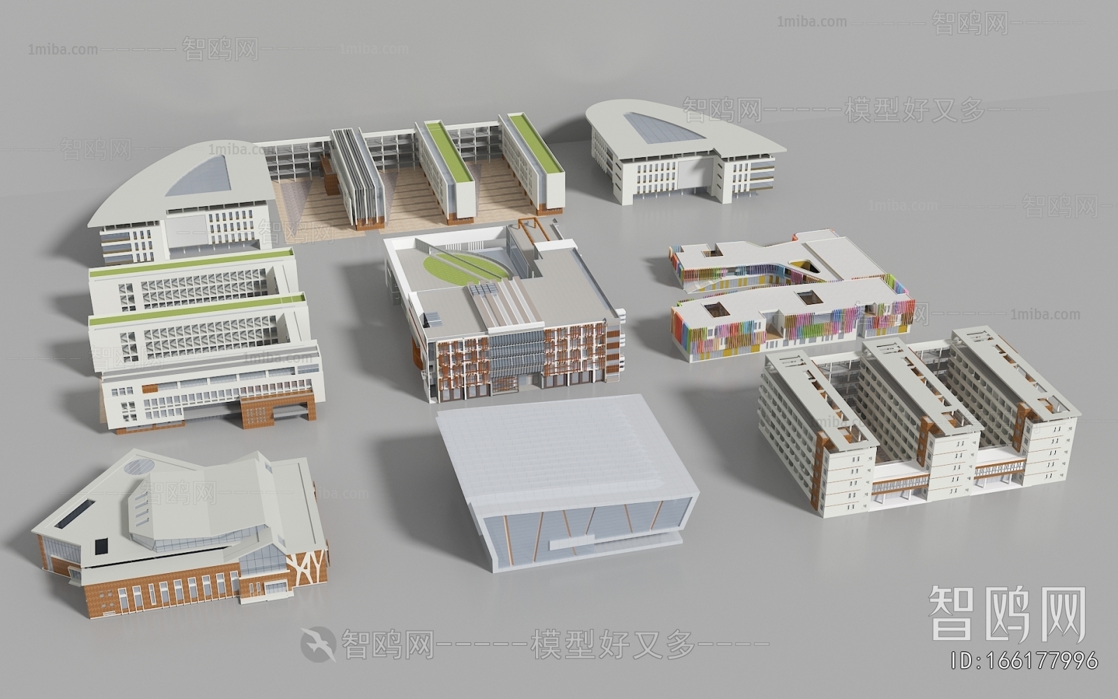 现代学校教学楼建筑组合