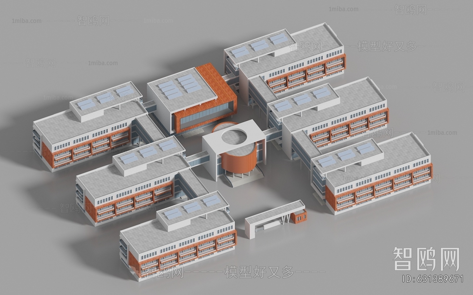 现代学校教学楼建筑外观组合