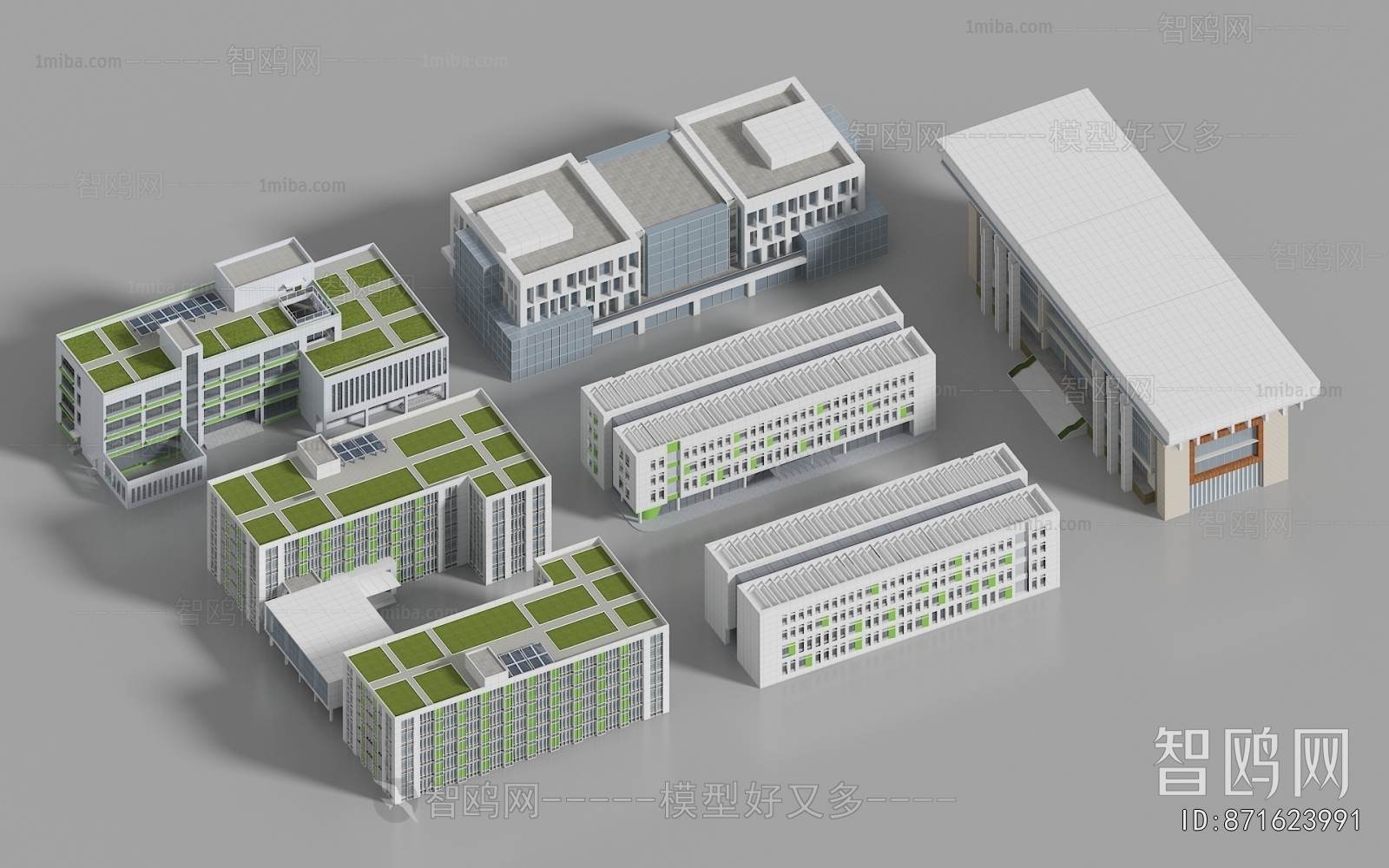 现代学校教学楼建筑外观组合