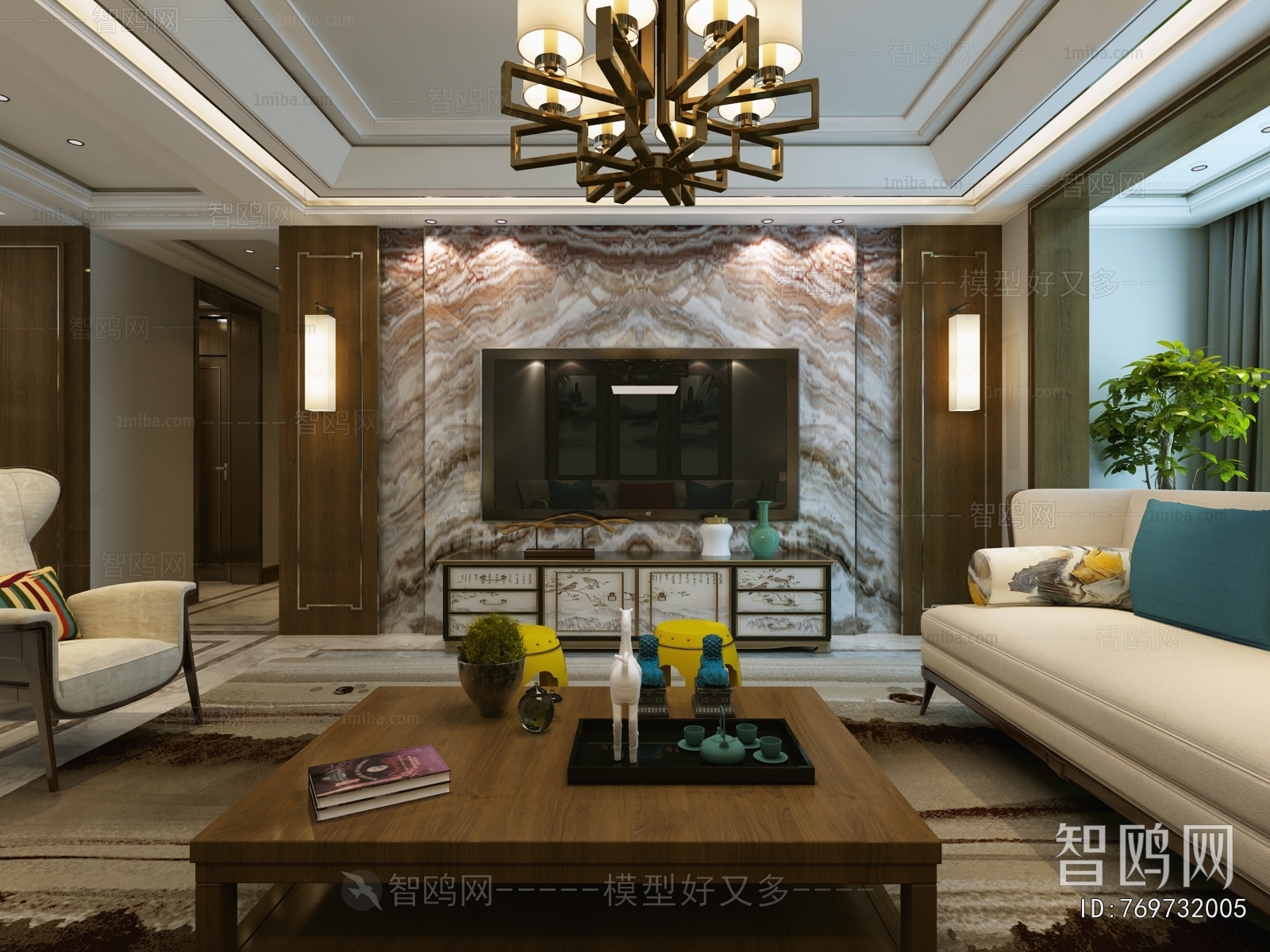 New Chinese Style A Living Room