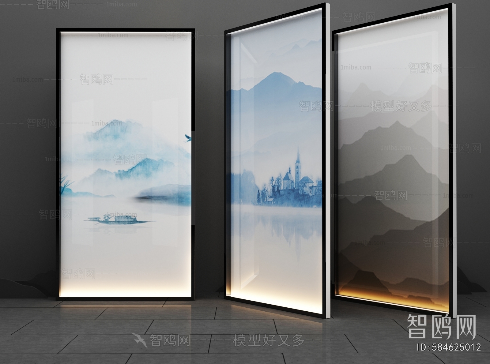 New Chinese Style Glass Screen Partition