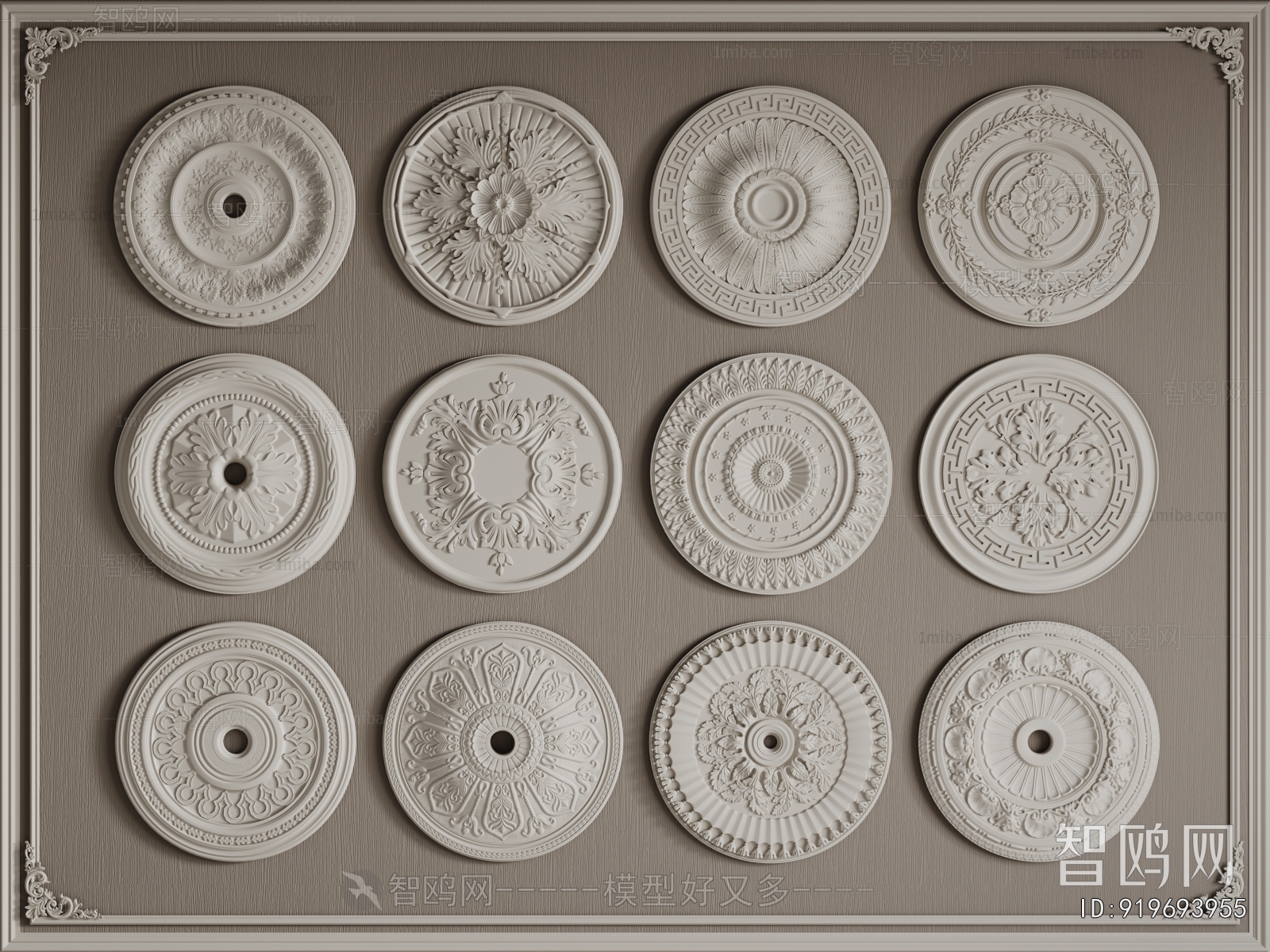 European Style Plaster Carved Top Plate