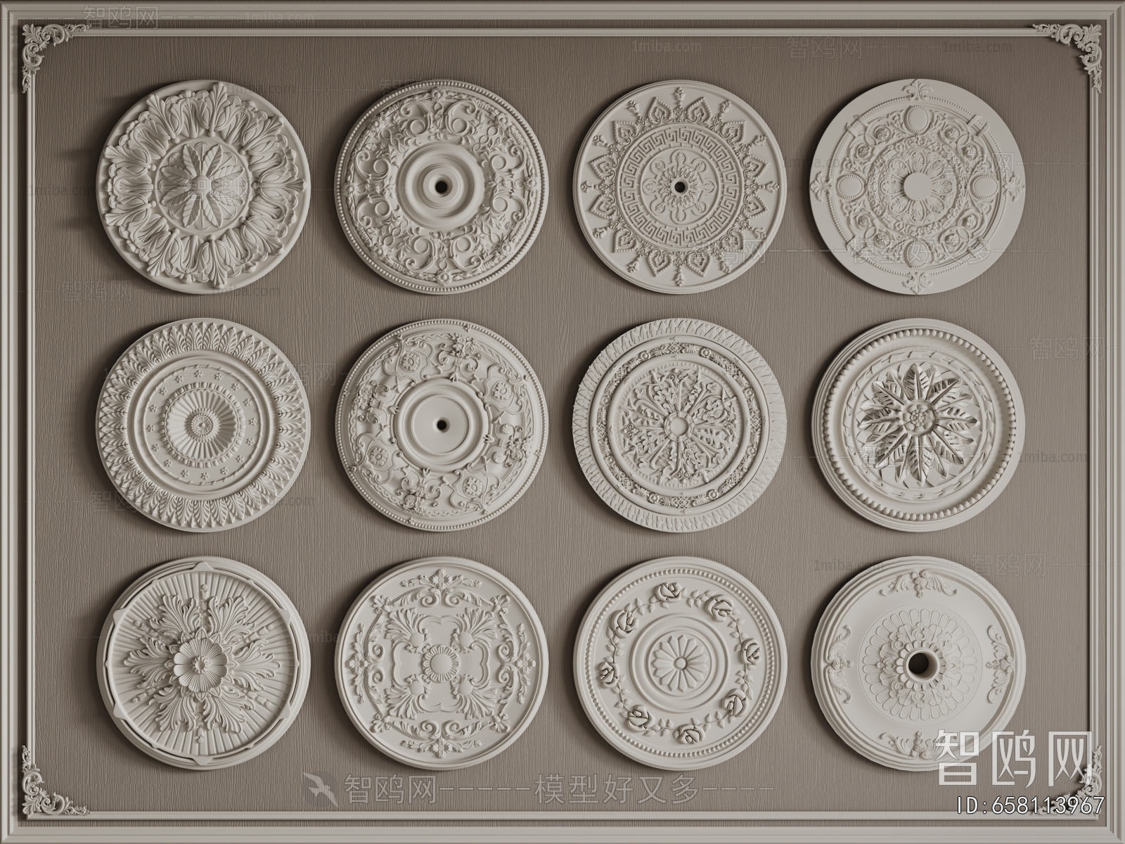 European Style Plaster Carved Top Plate