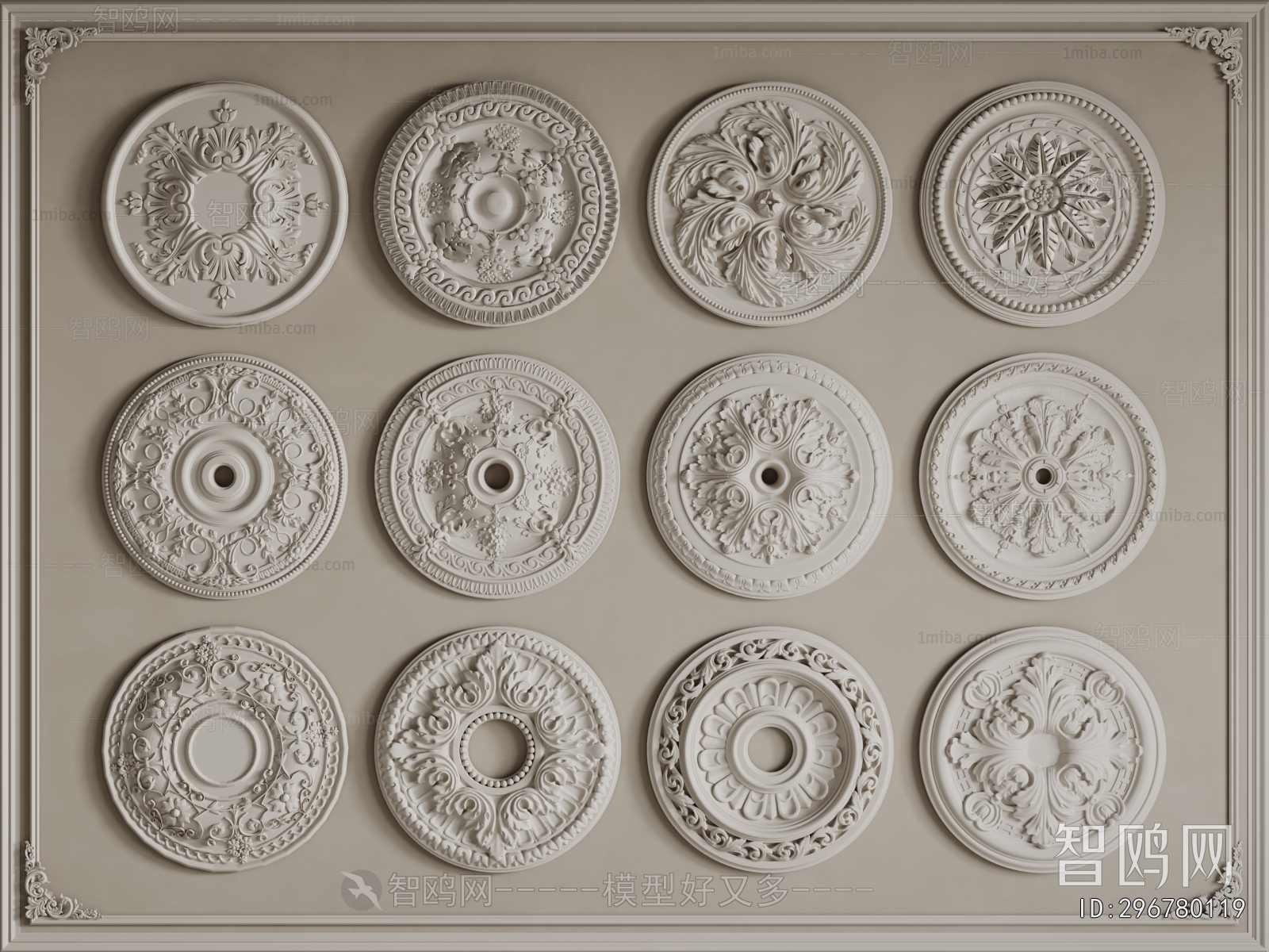 European Style Plaster Carved Top Plate