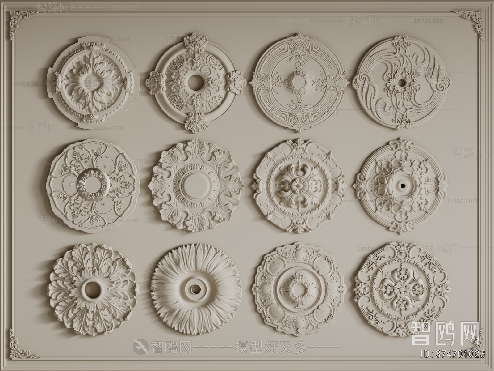 European Style Plaster Carved Top Plate