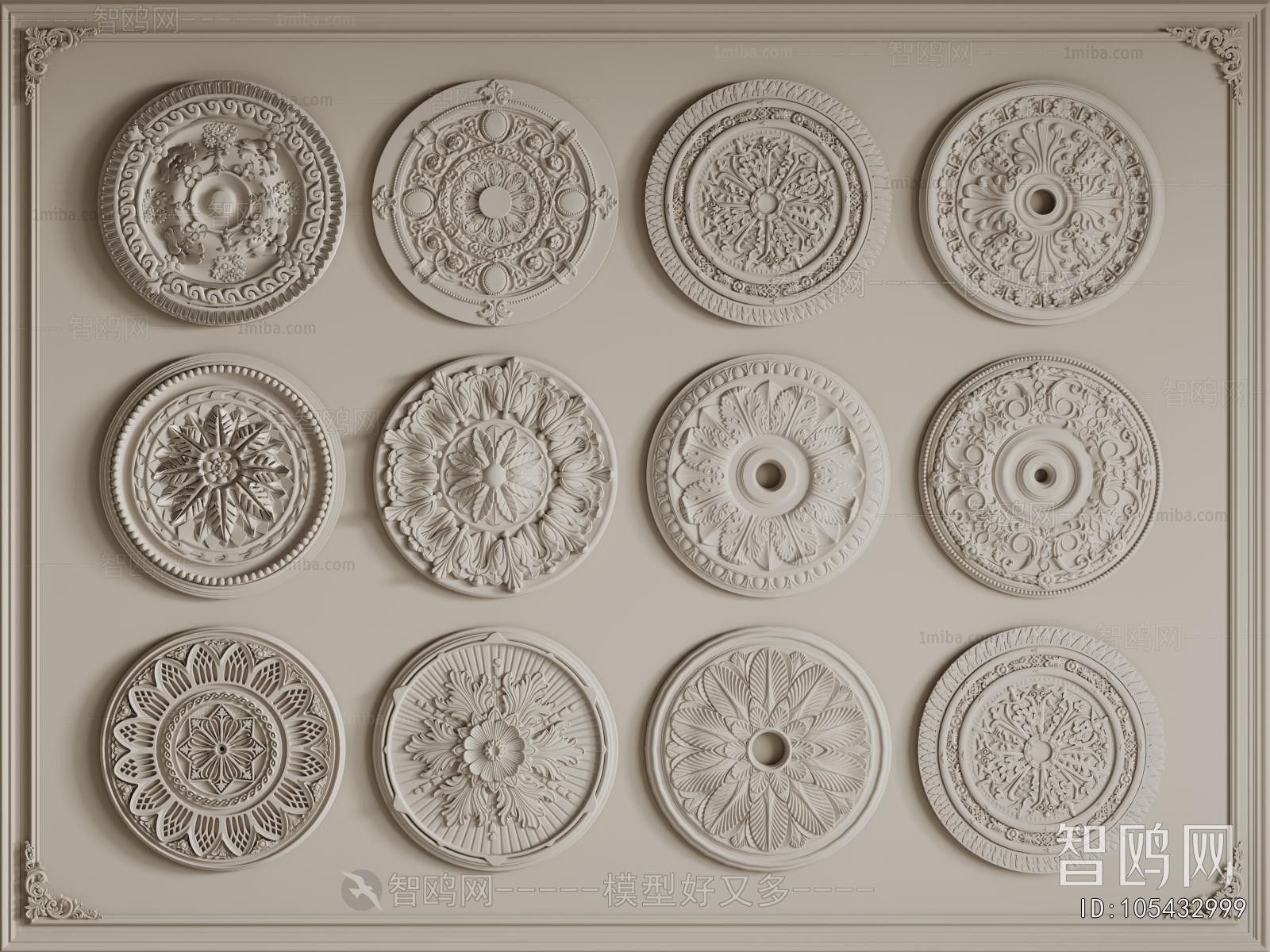 European Style Plaster Carved Top Plate