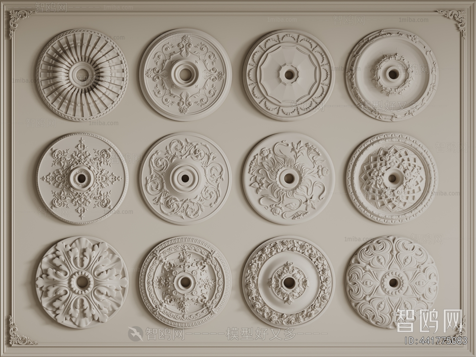 European Style Plaster Carved Top Plate