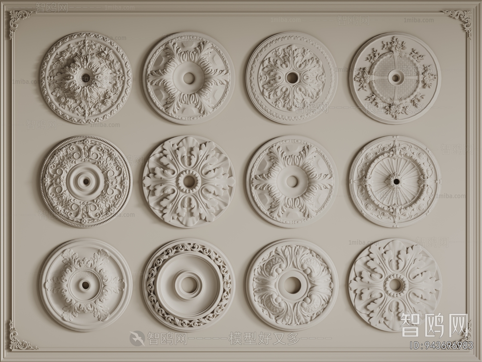 European Style Plaster Carved Top Plate