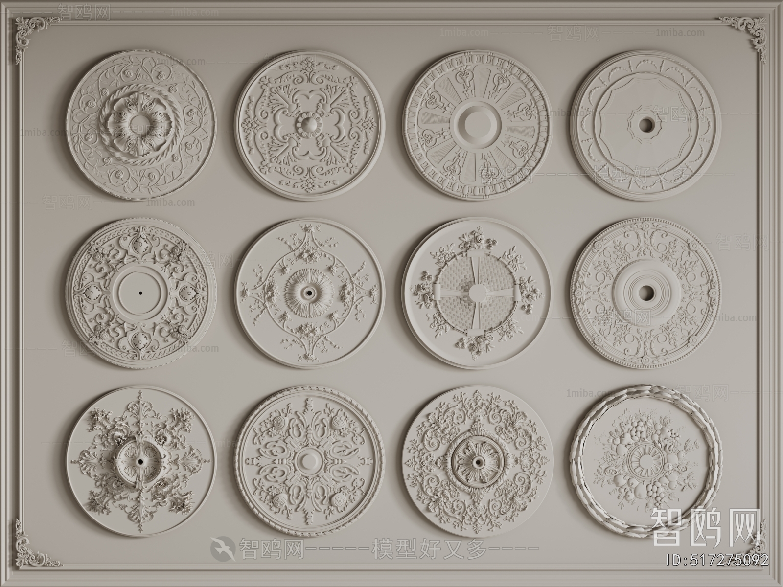 European Style Plaster Carved Top Plate