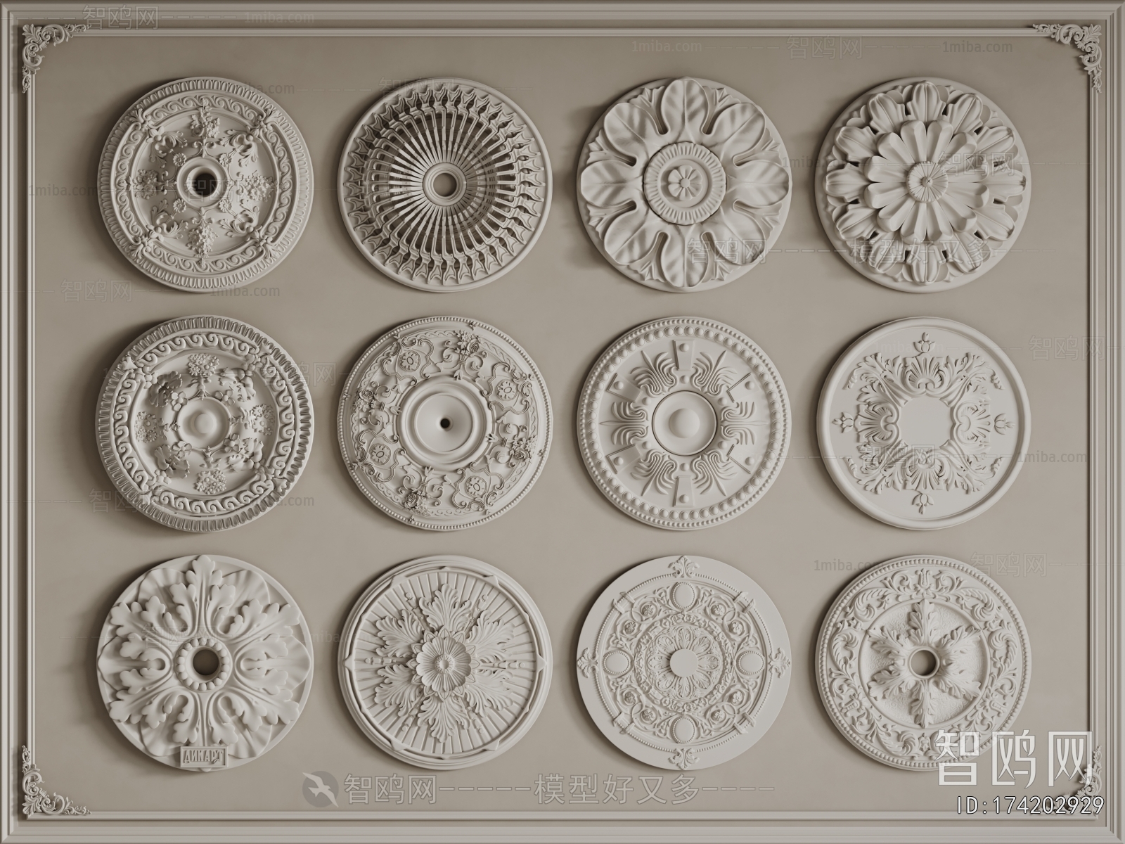 European Style Plaster Carved Top Plate