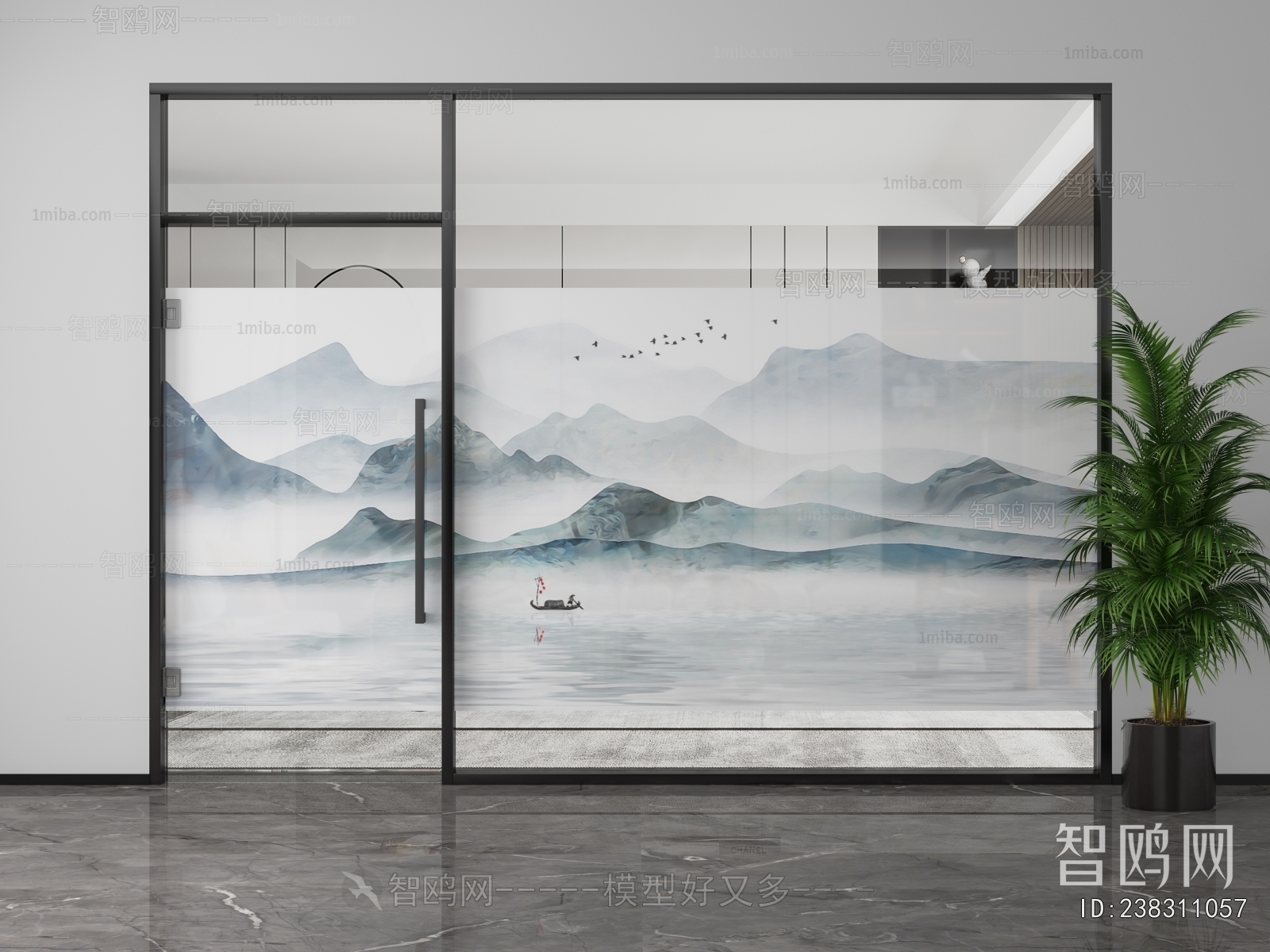 New Chinese Style Glass Screen Partition