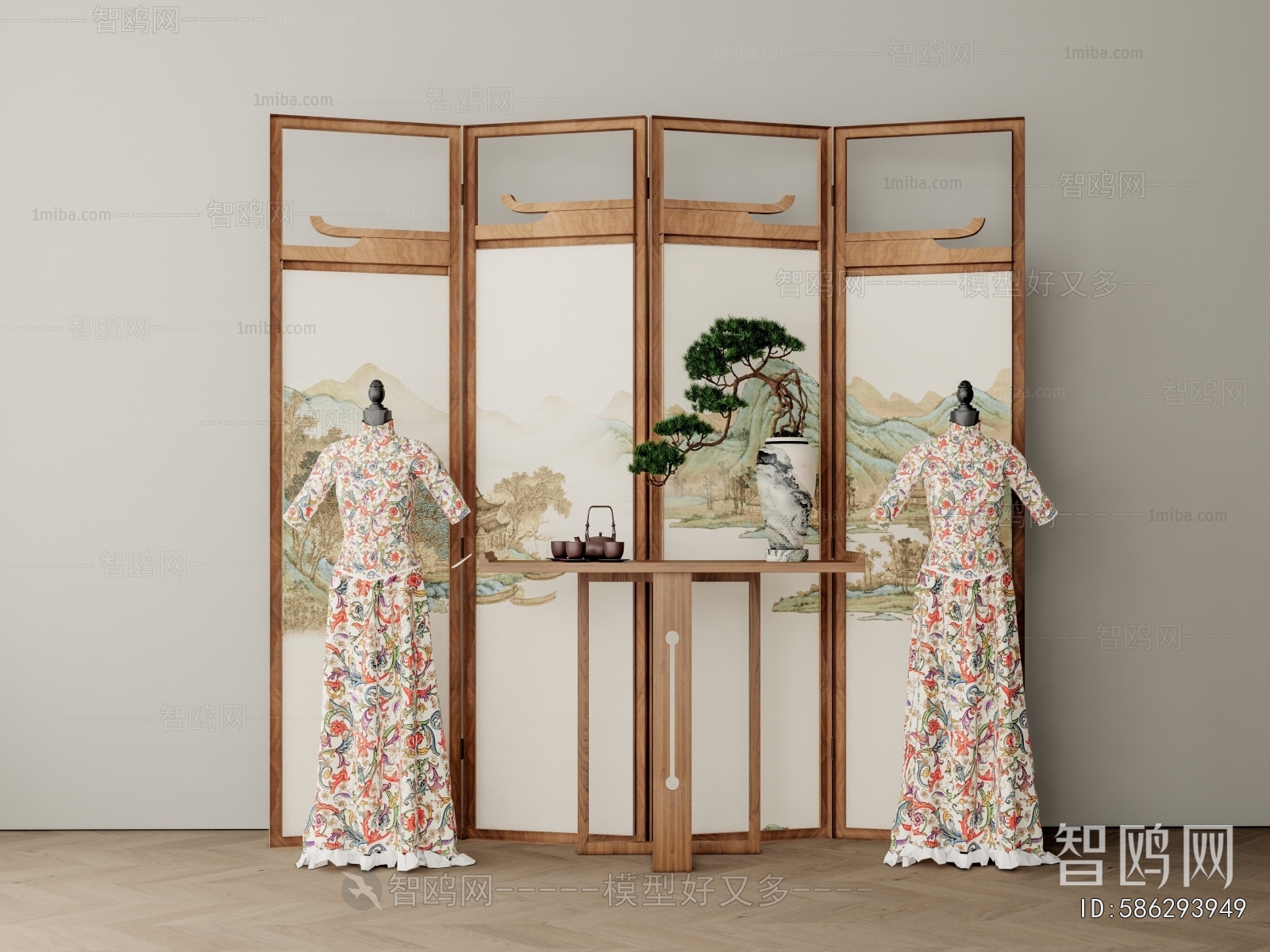 Chinese Style Wooden Screen Partition