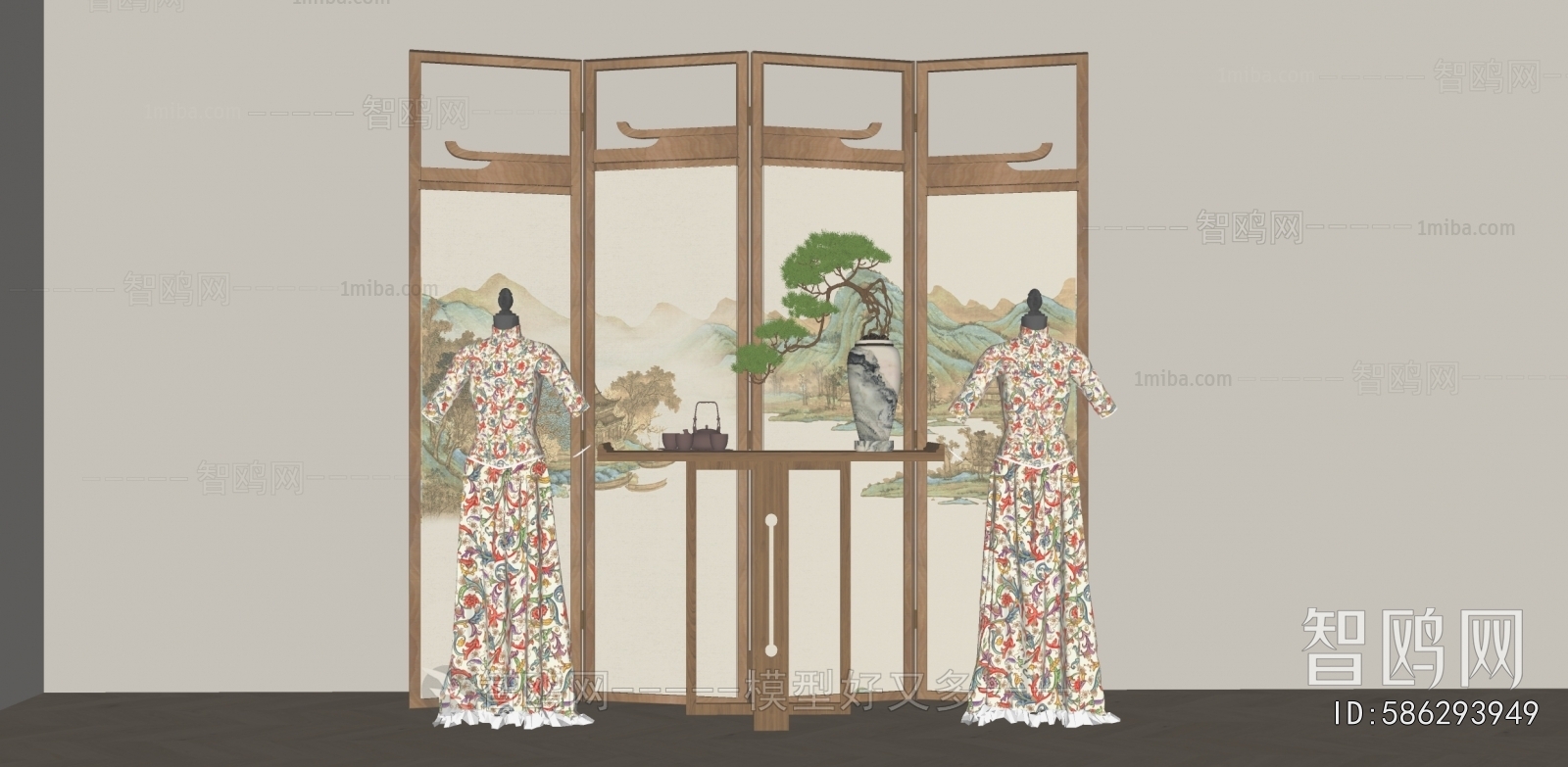 Chinese Style Wooden Screen Partition