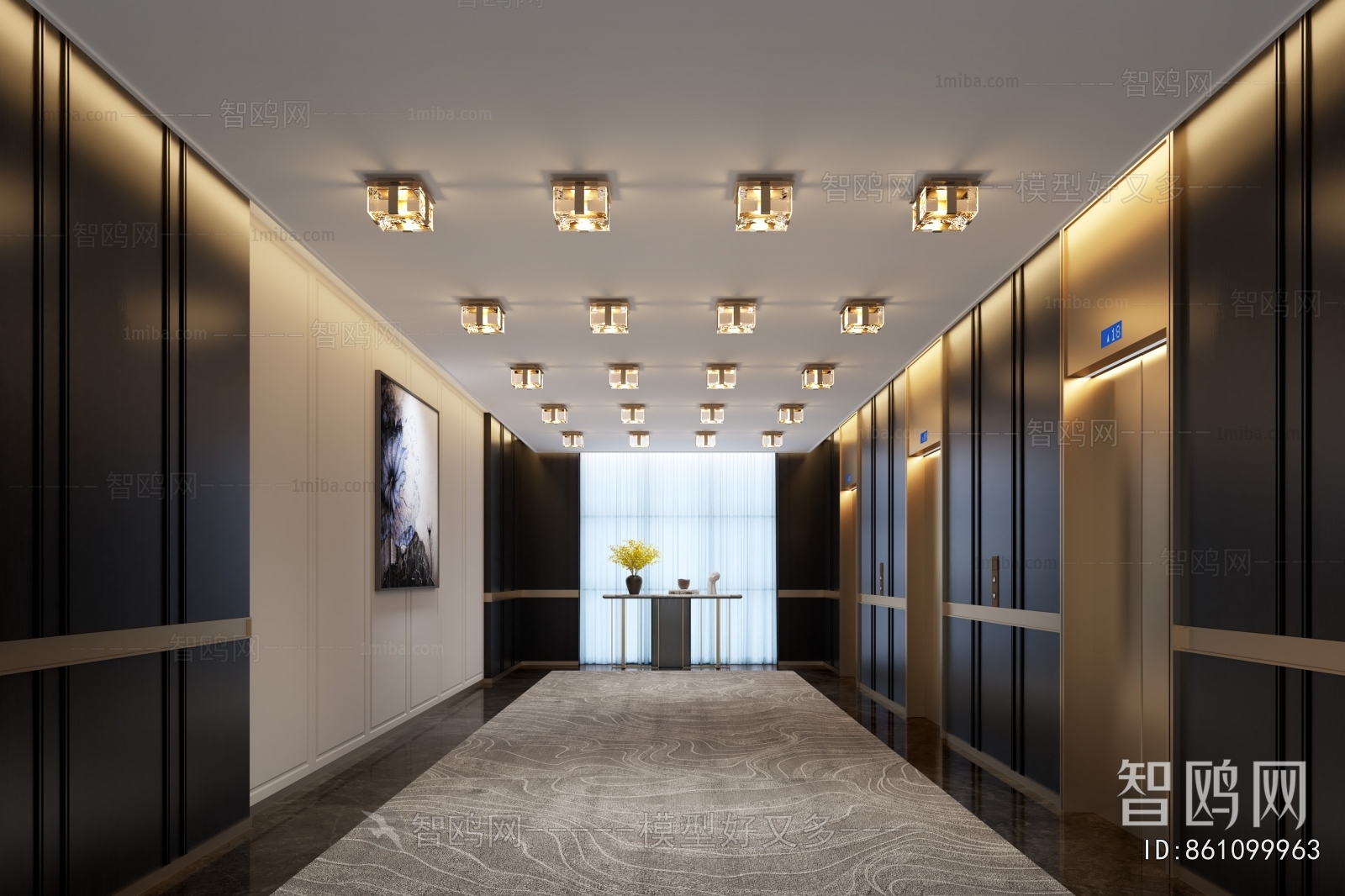 New Chinese Style Office Elevator Hall