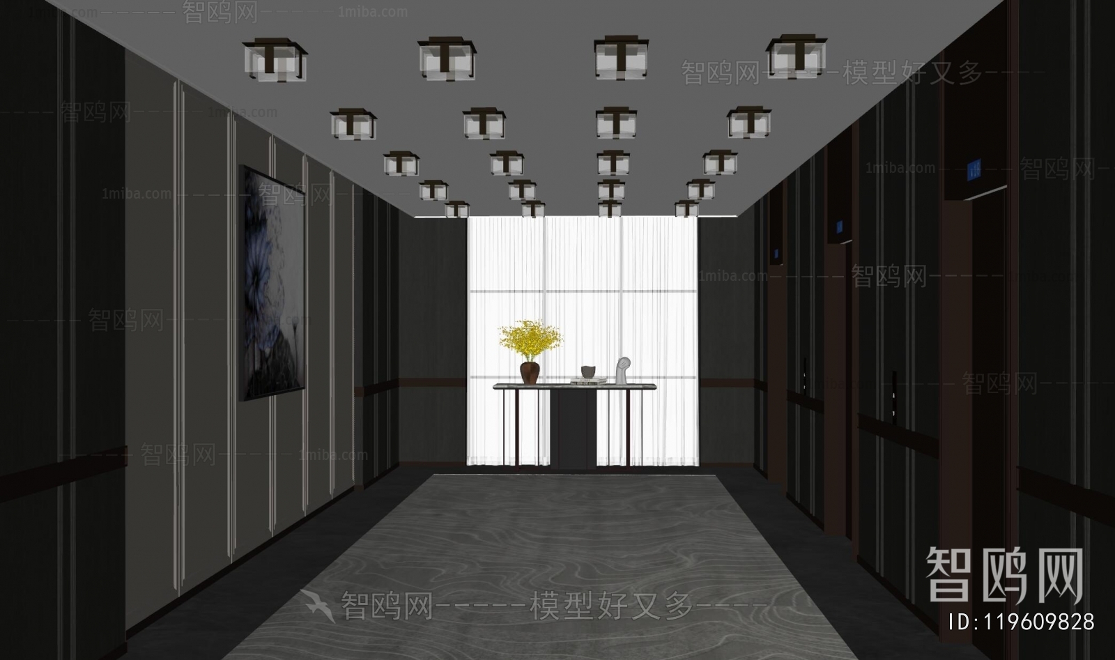 New Chinese Style Office Elevator Hall