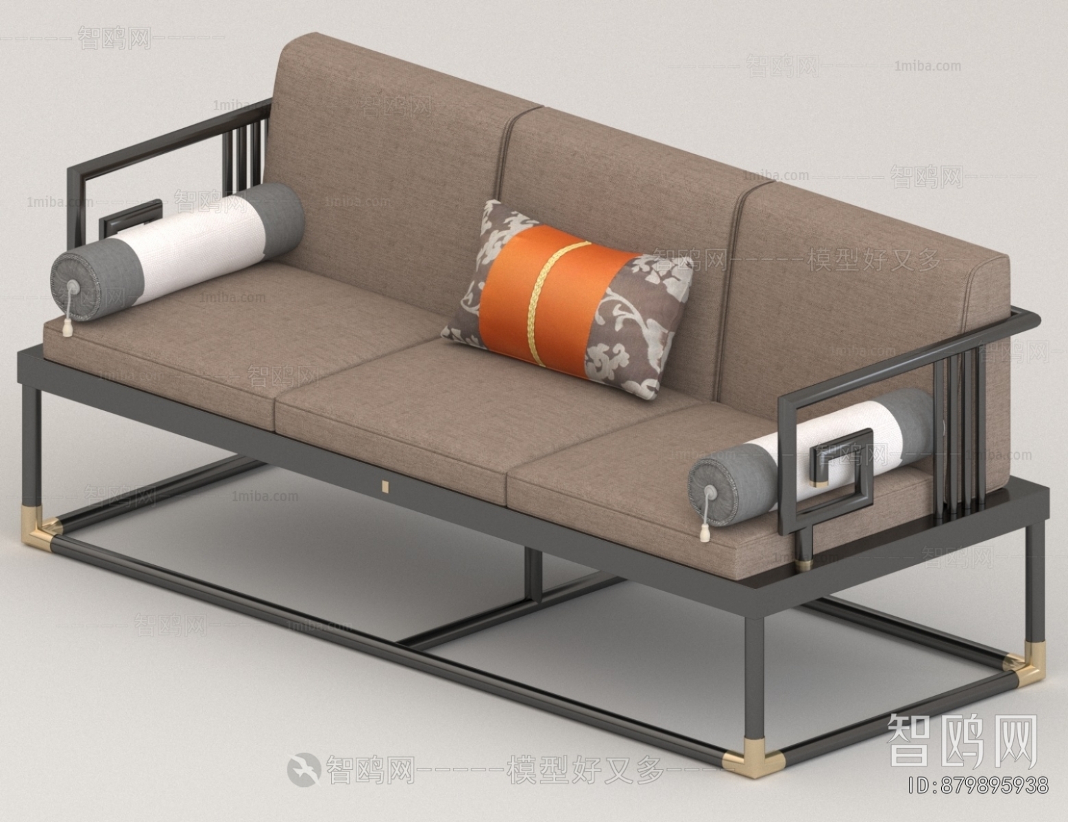 New Chinese Style Three-seat Sofa