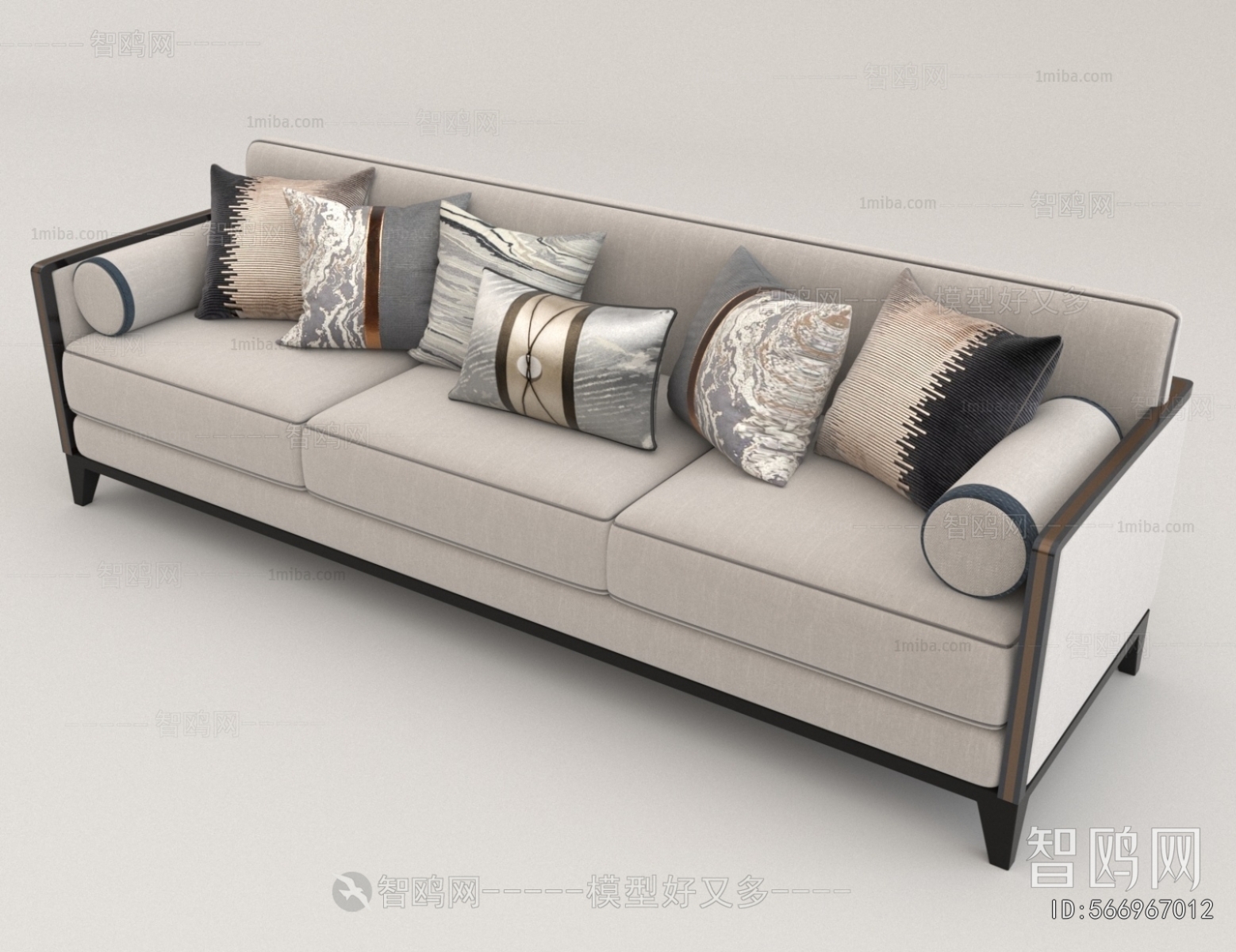 New Chinese Style Three-seat Sofa