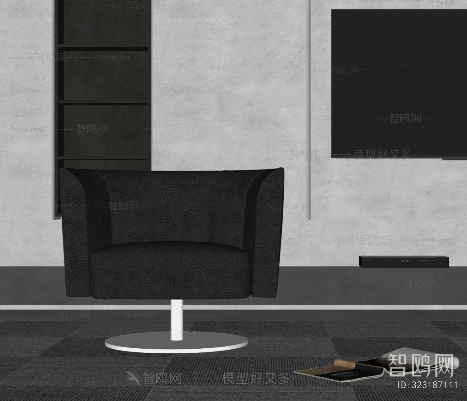 现代黑色皮革休闲沙发椅