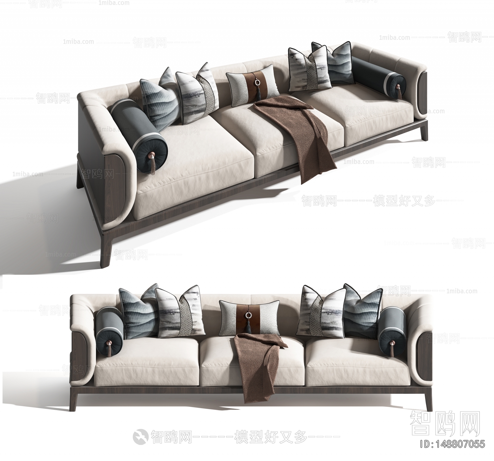 New Chinese Style Three-seat Sofa