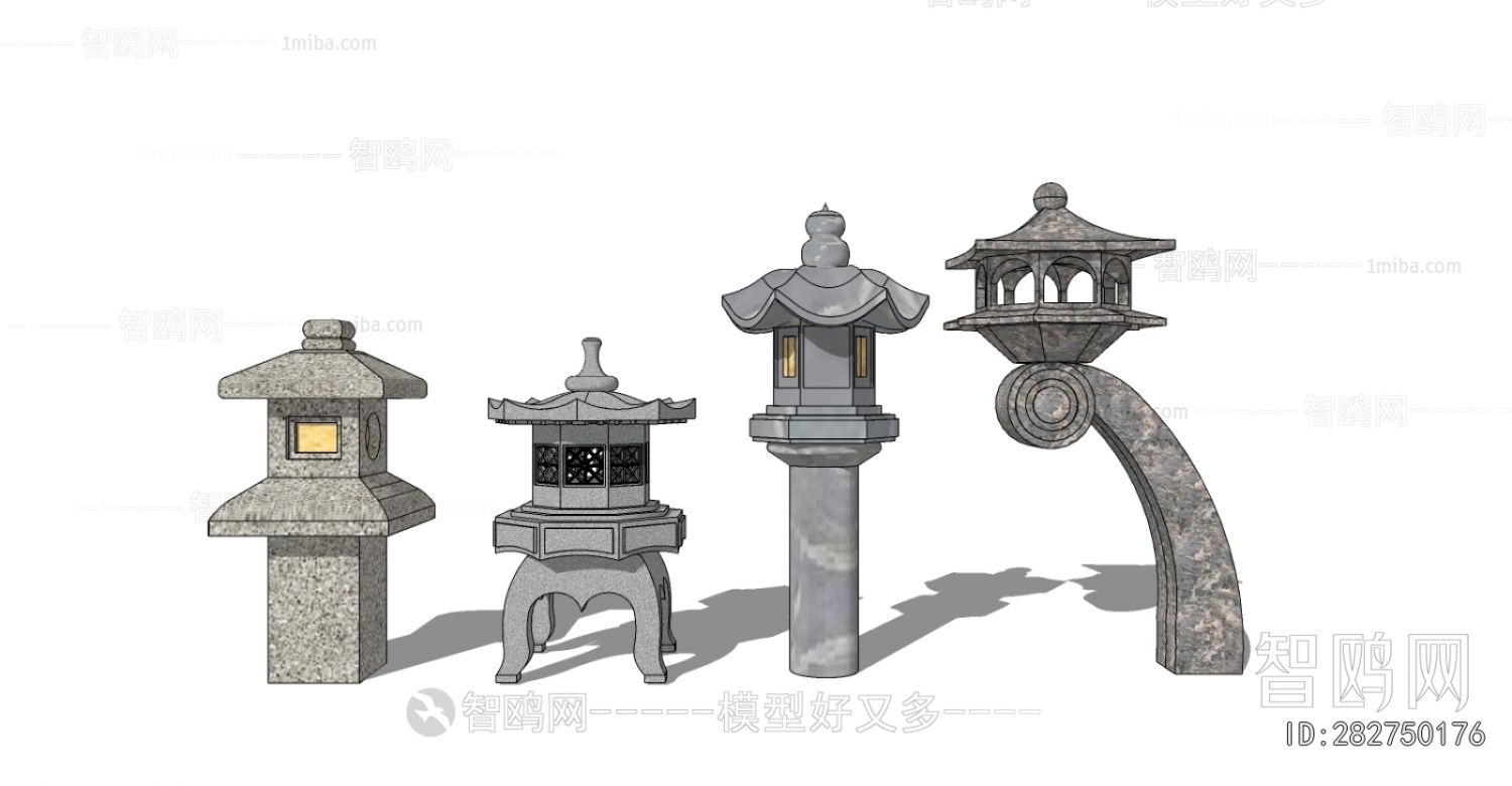 中式石材户外庭院灯组合