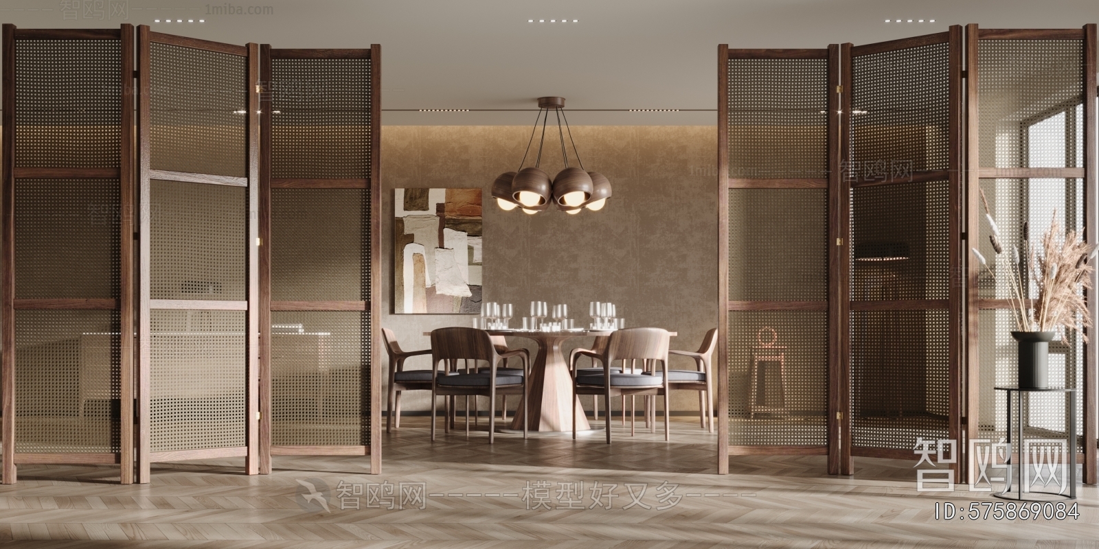 Wabi-sabi Style Wooden Screen Partition